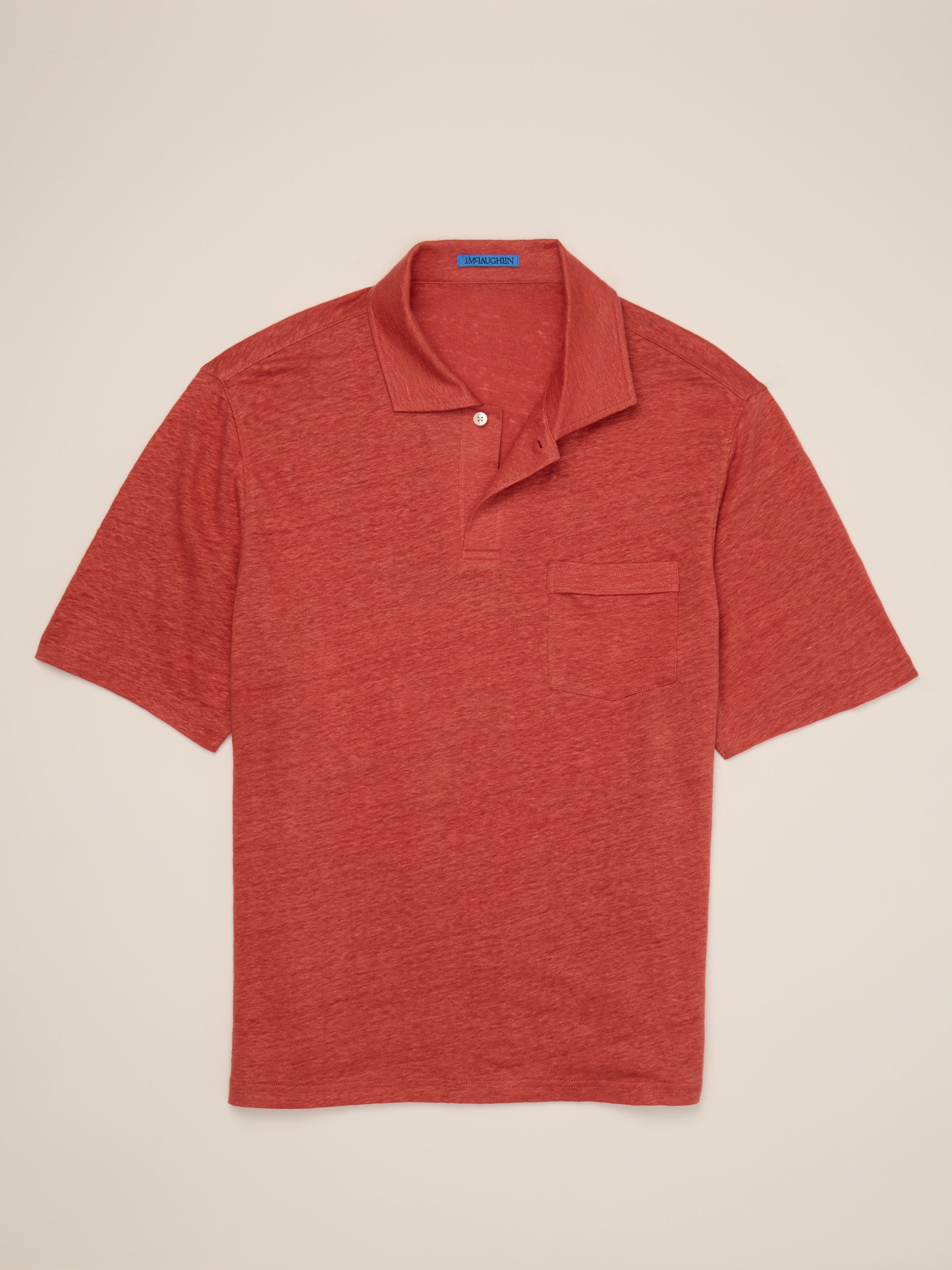 J.McLaughlin RIva linen polo in nantucket red made with linen.