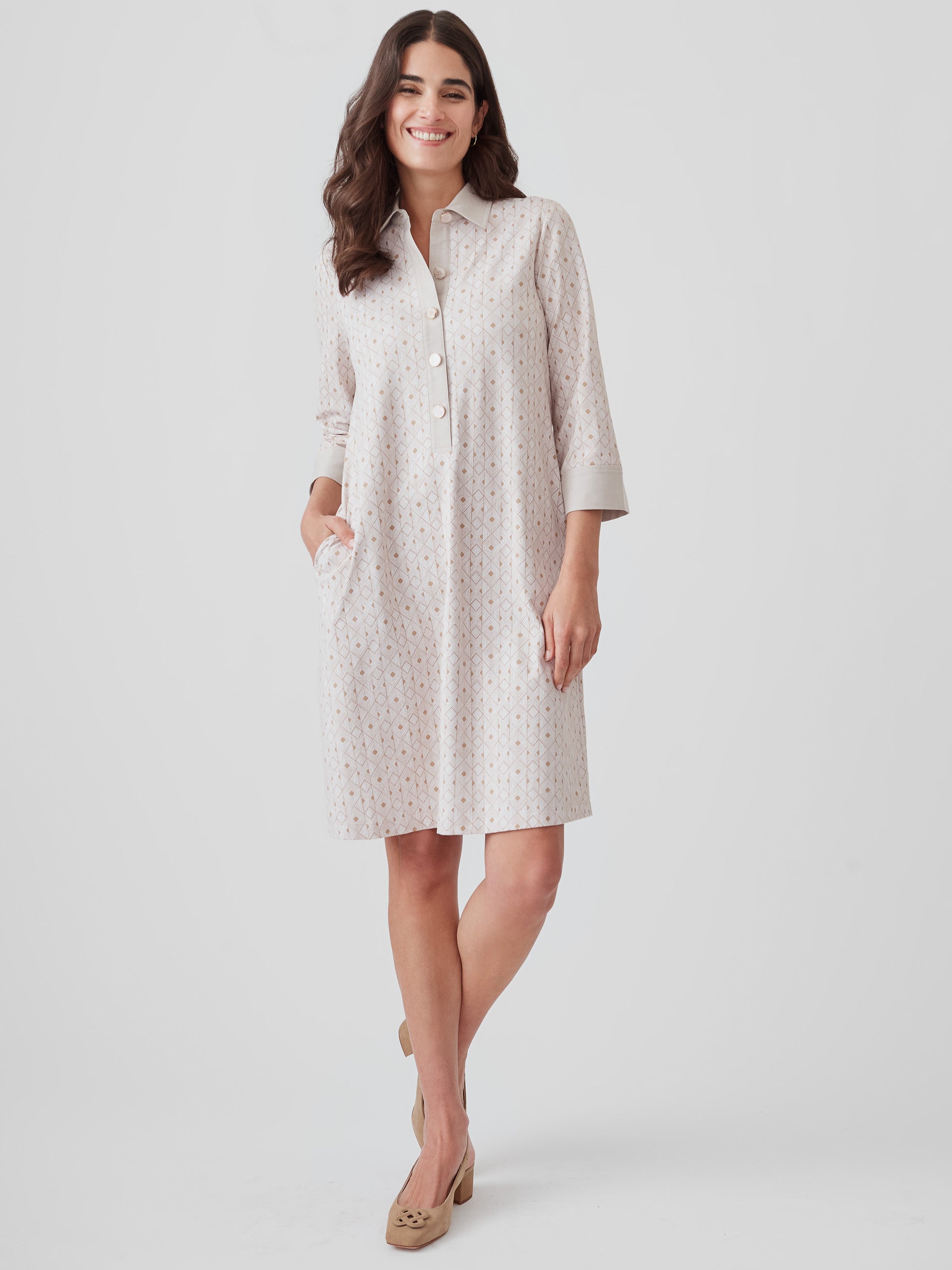 J.McLaughlin Rollins dress in tan/white made with catalina cloth. 