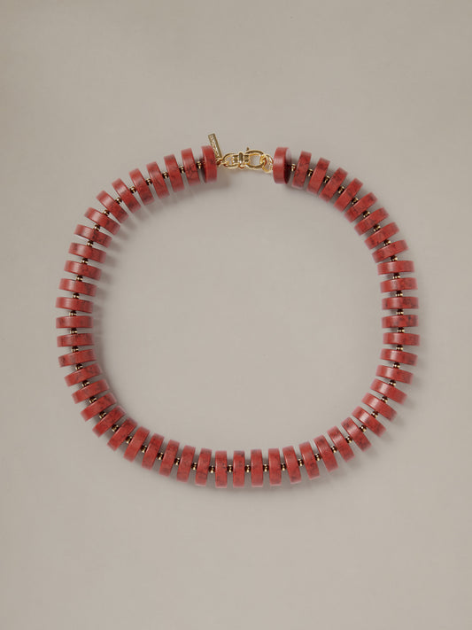 Indian Agate Rondelle Necklace by J.McLaughlin featuring polished red agate beads and a gold tone clasp for timeless everyday style.
