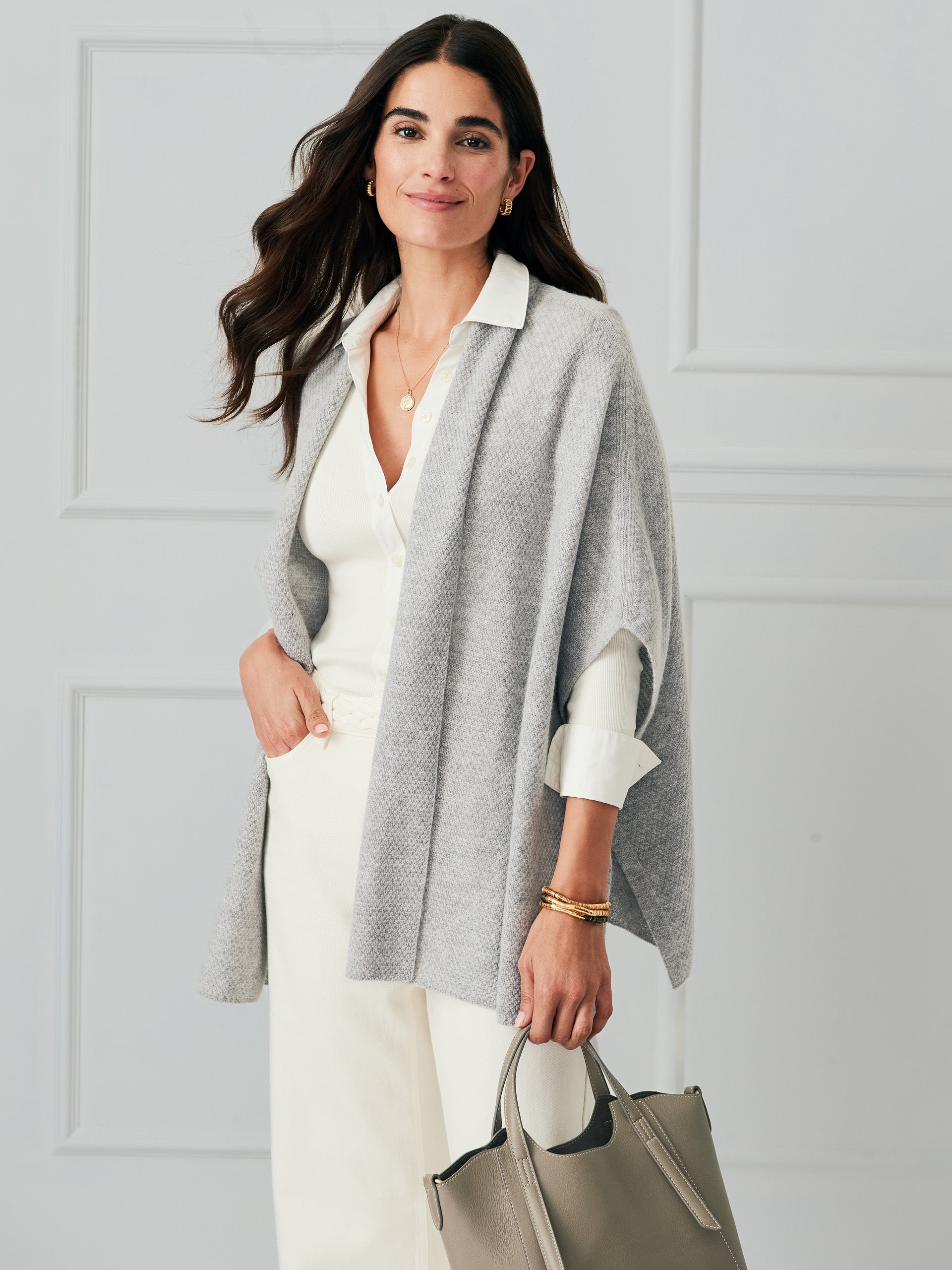 J.McLaughlin Rosalie wrap in heather gray made with wool/cashmere. 