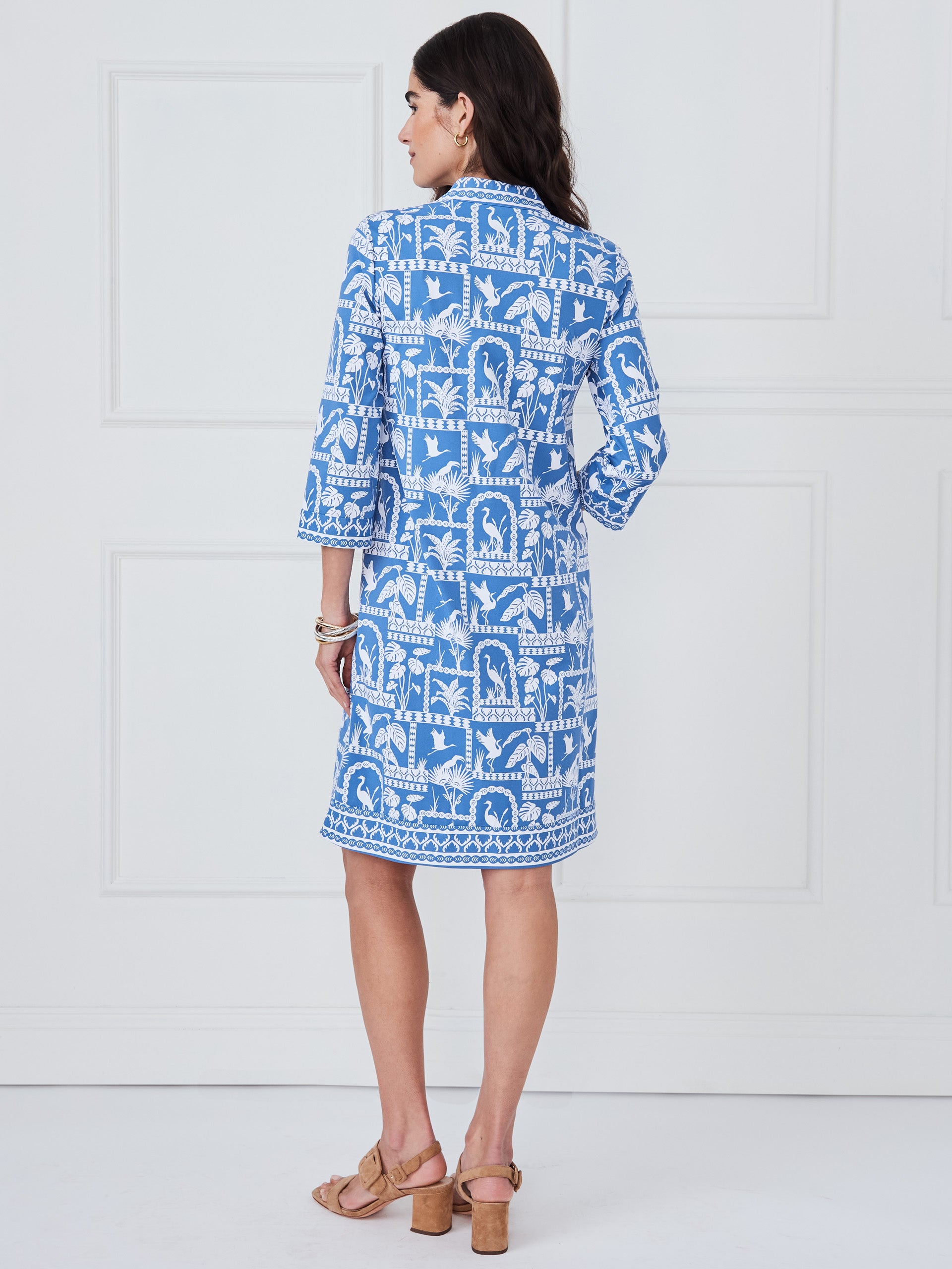 J.McLaughlin Rosie dress in dark blue/white made with catalina cloth.