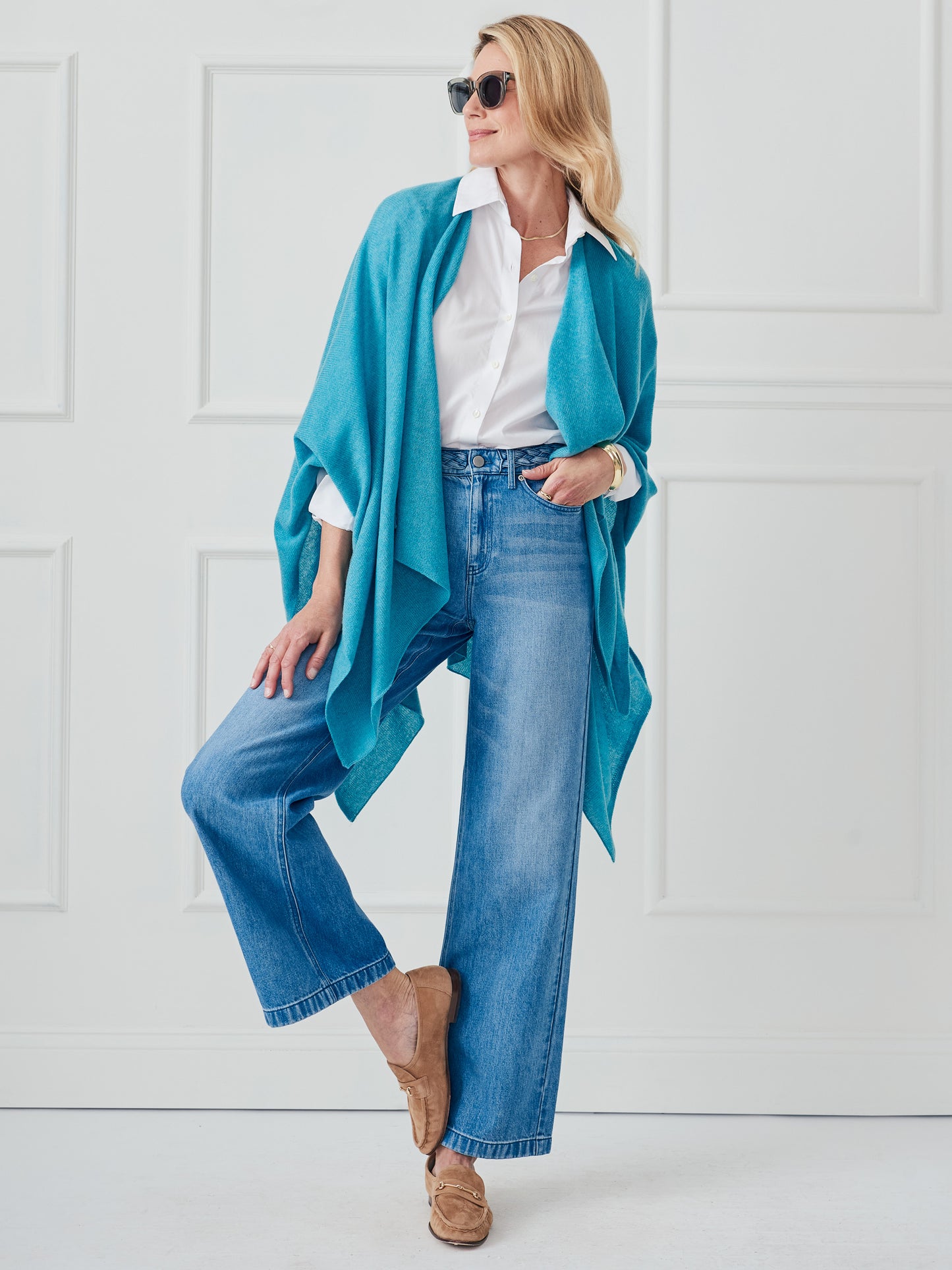 J.McLaughlin Rossi wrap in teal made with cashmere