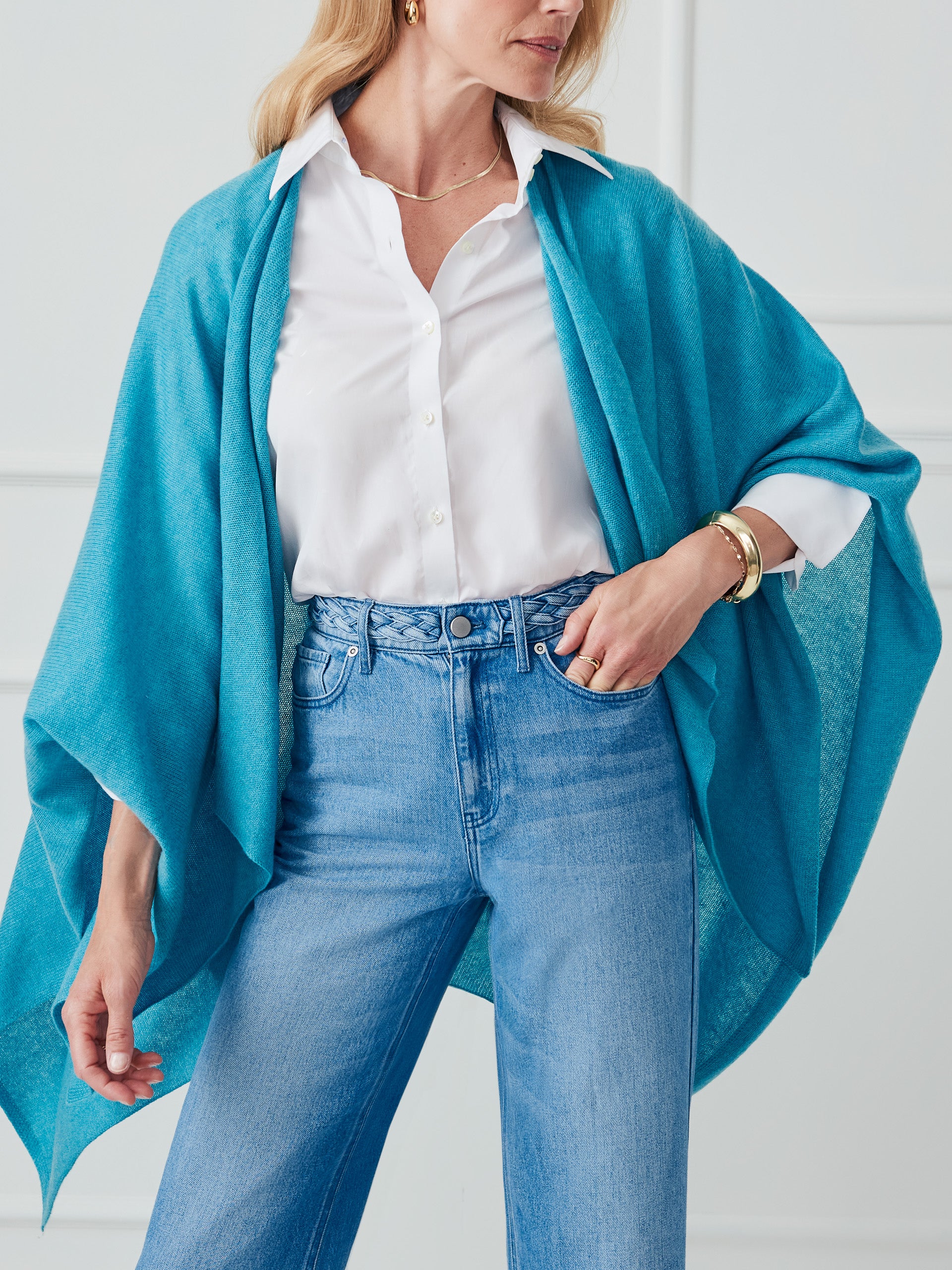 J.McLaughlin Rossi wrap in teal made with cashmere
