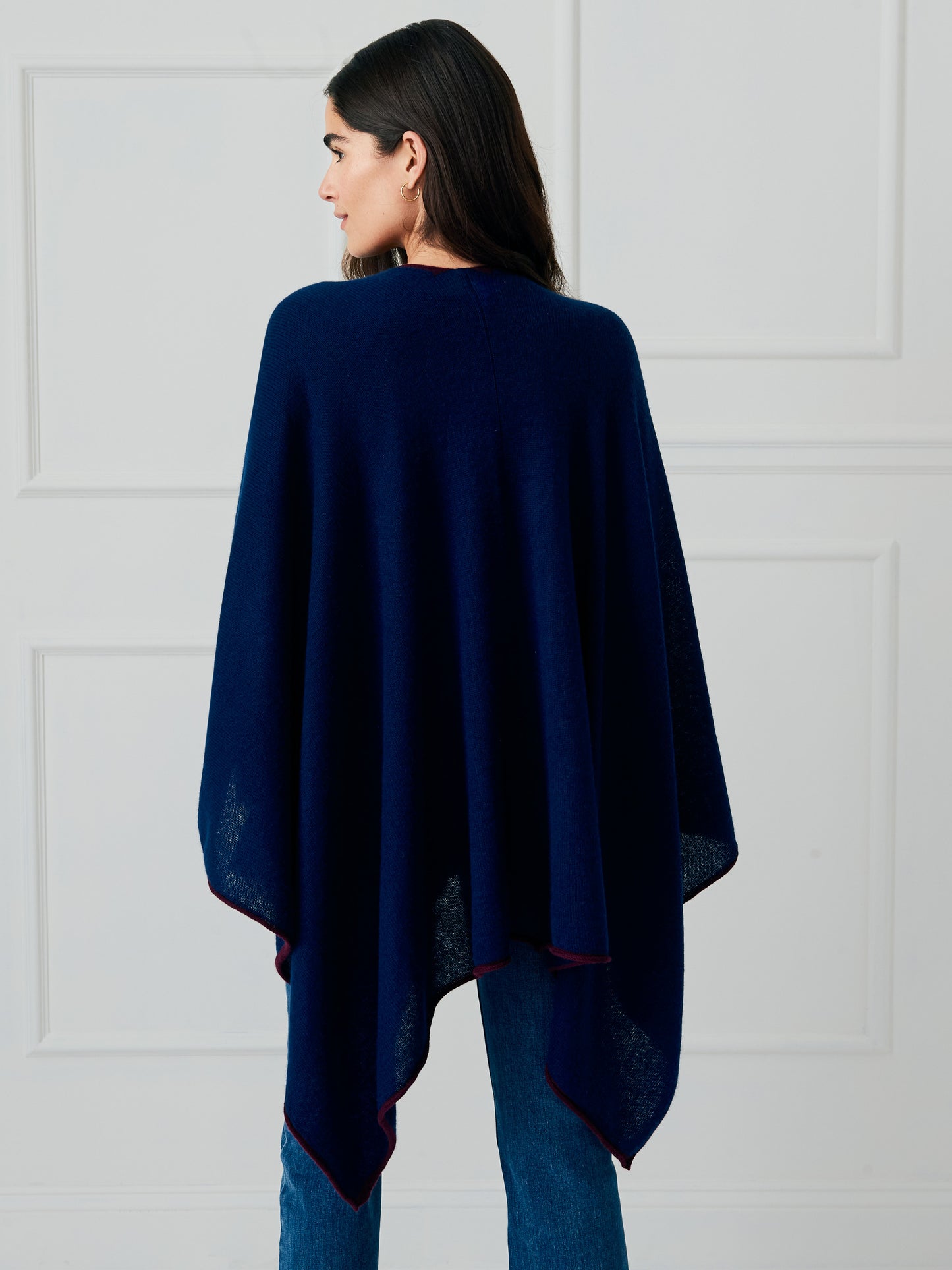 J.McLaughlin Rossi wrap in navy/merlot made with cashmere.