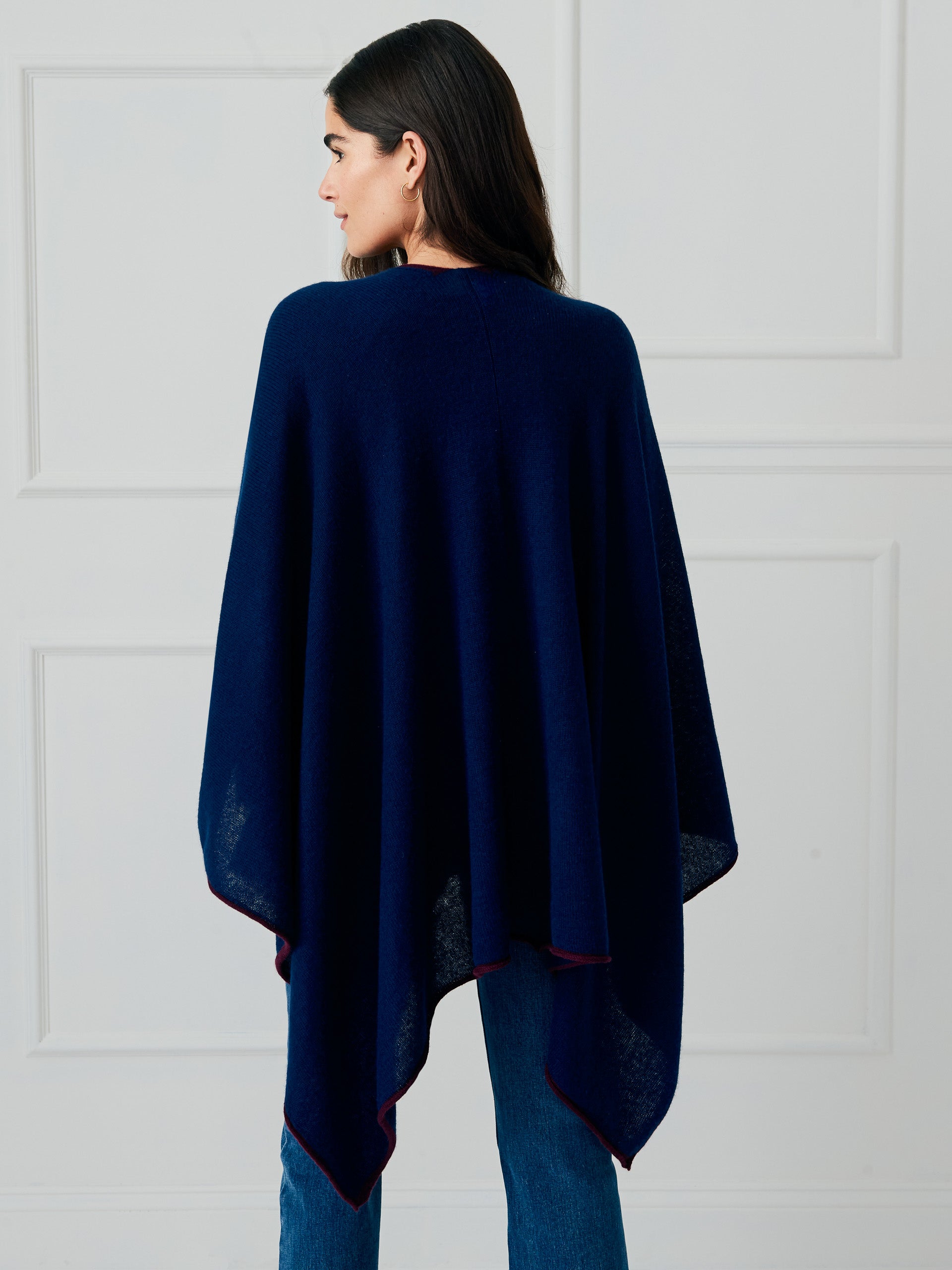 J.McLaughlin Rossi wrap in navy/merlot made with cashmere.