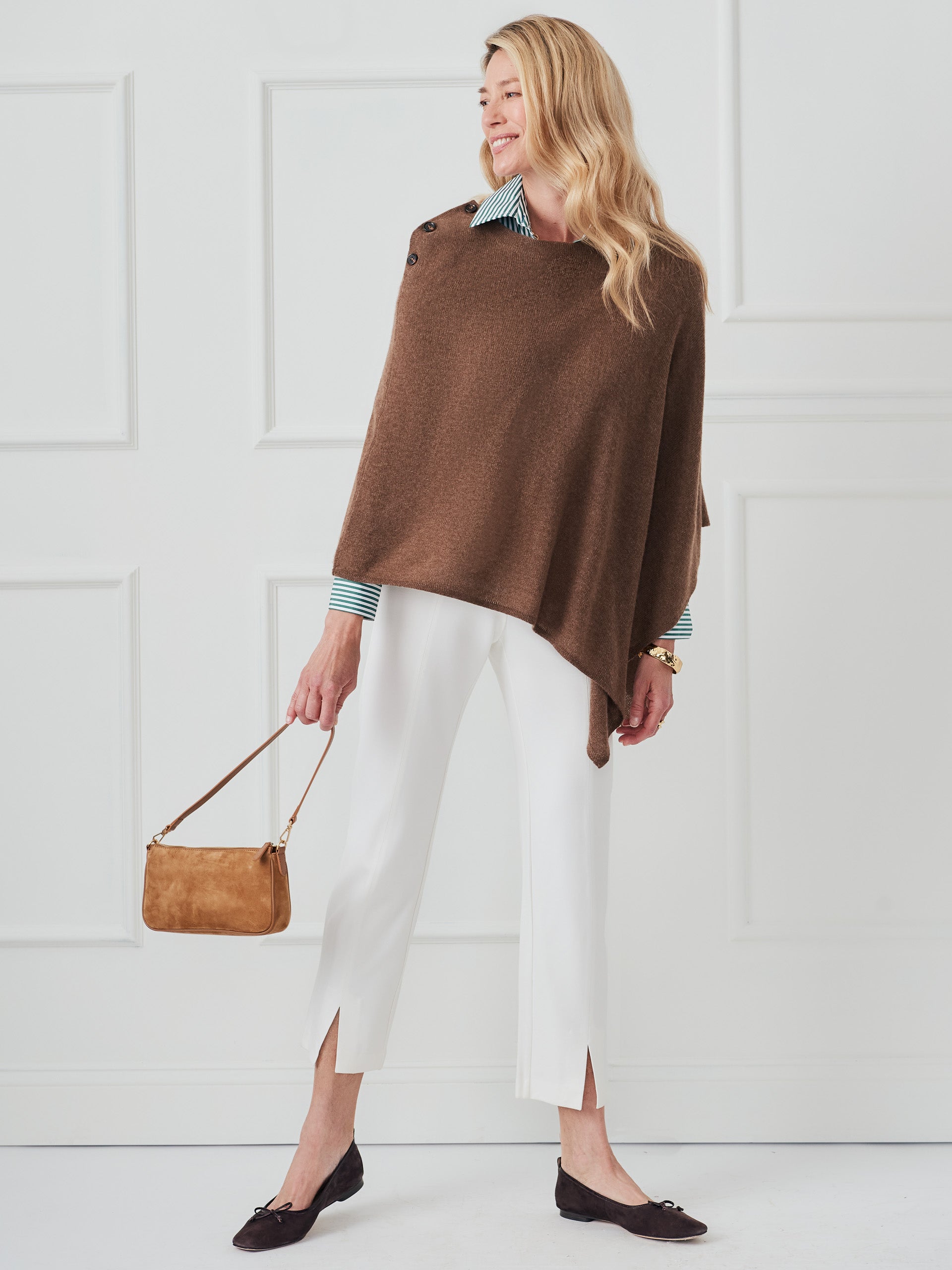 J.McLaughlin Saanvi poncho in coffee made with cashmere. 