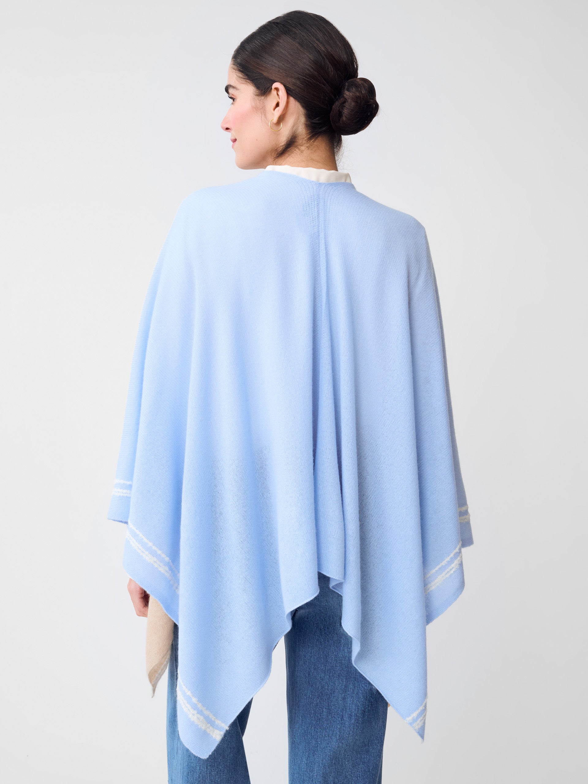 J.McLaughlin Saara wrap in Chambray/Light Camel made with Cashmere. 