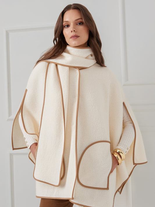 J.mcLaughlin Sabrina cape in vanilla made with wool blend.
