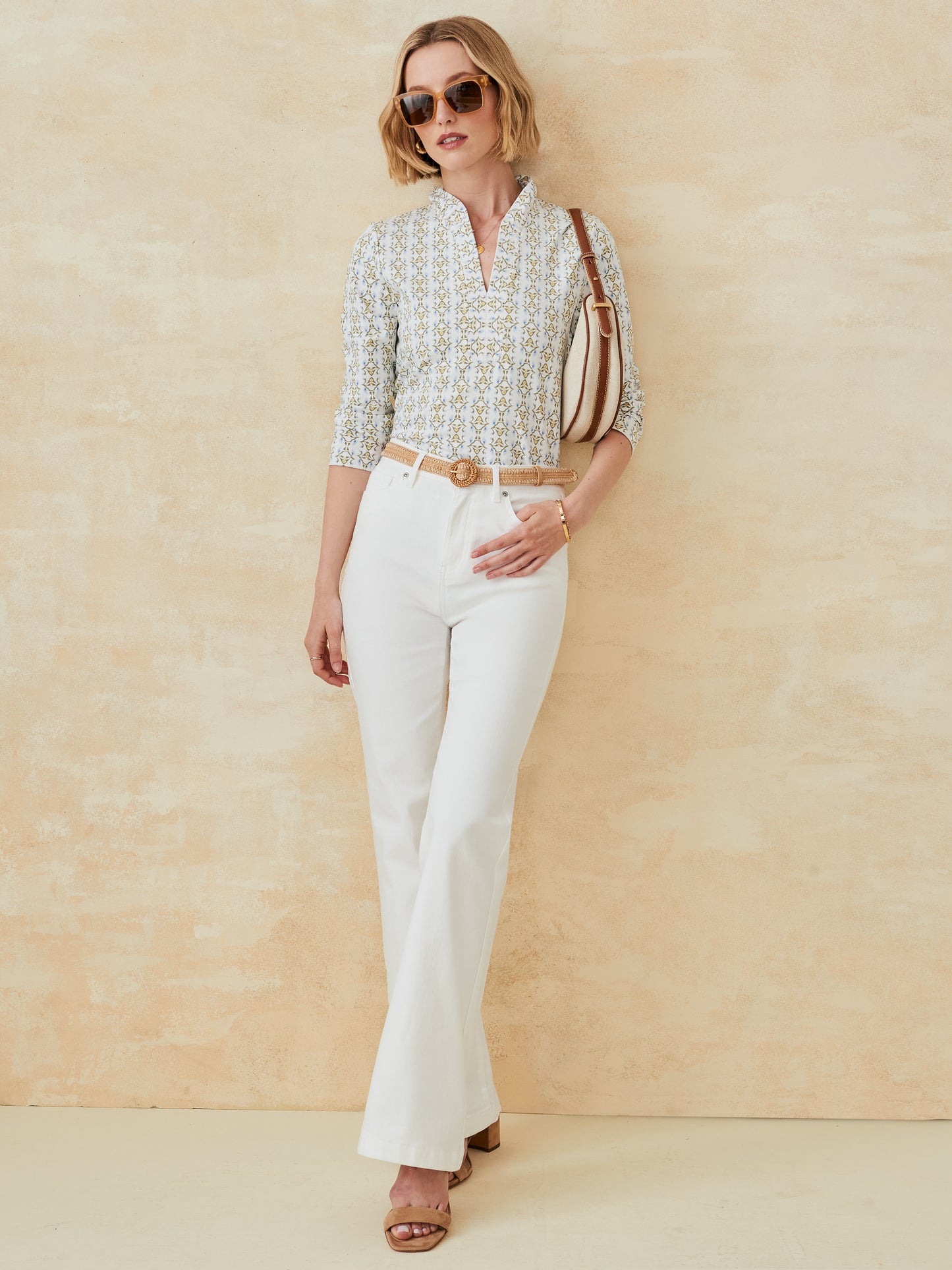J.McLaughlin Sahara top in off white/khaki made with catalina cloth. 