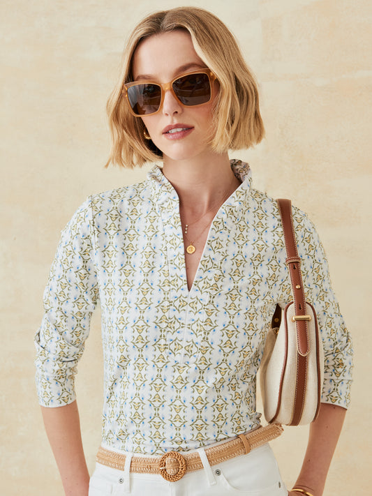 J.McLaughlin Sahara top in off white/khaki made with catalina cloth. 