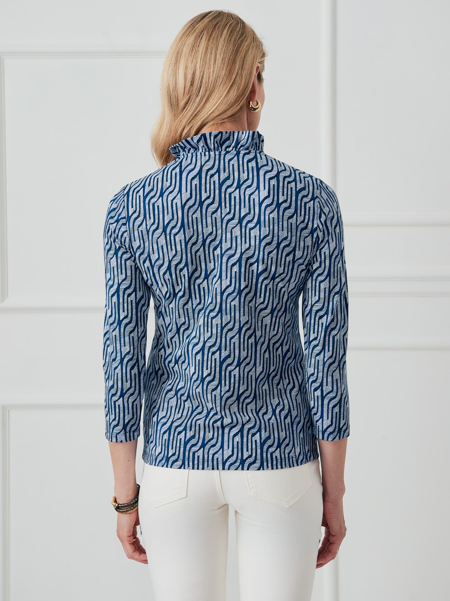 J.McLaughlin Sahara top in navy made with catalina cloth. 