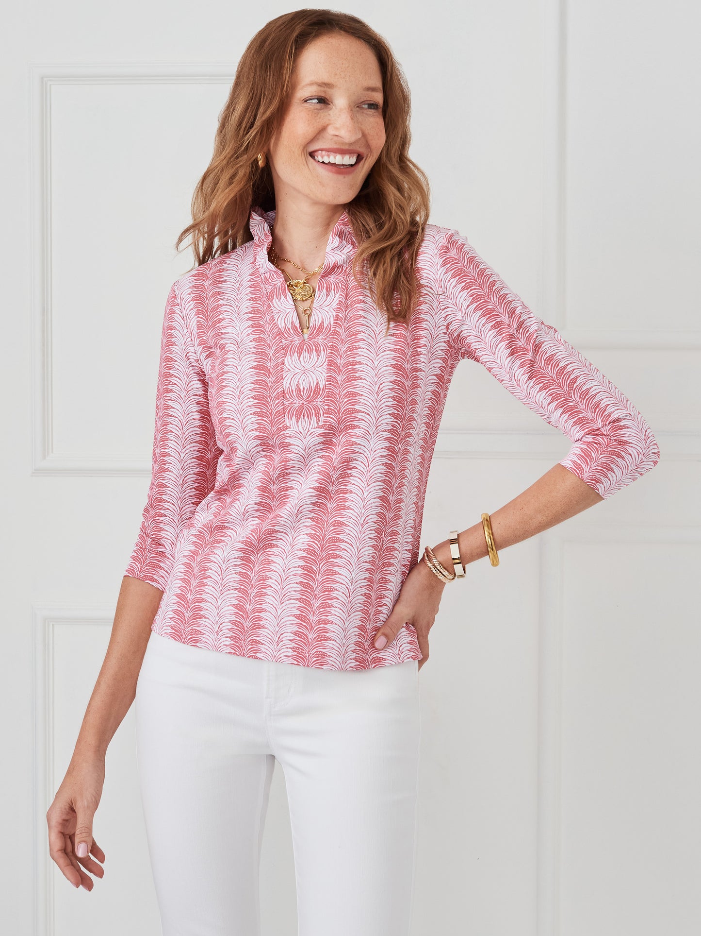 J.McLaughlin Sahara top in white/rose made with catalina cloth.