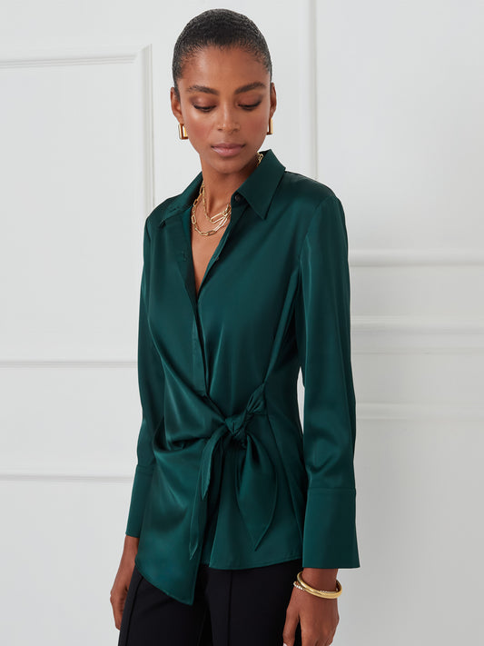 J.McLaughlin Salma top in emerald green made with silk.