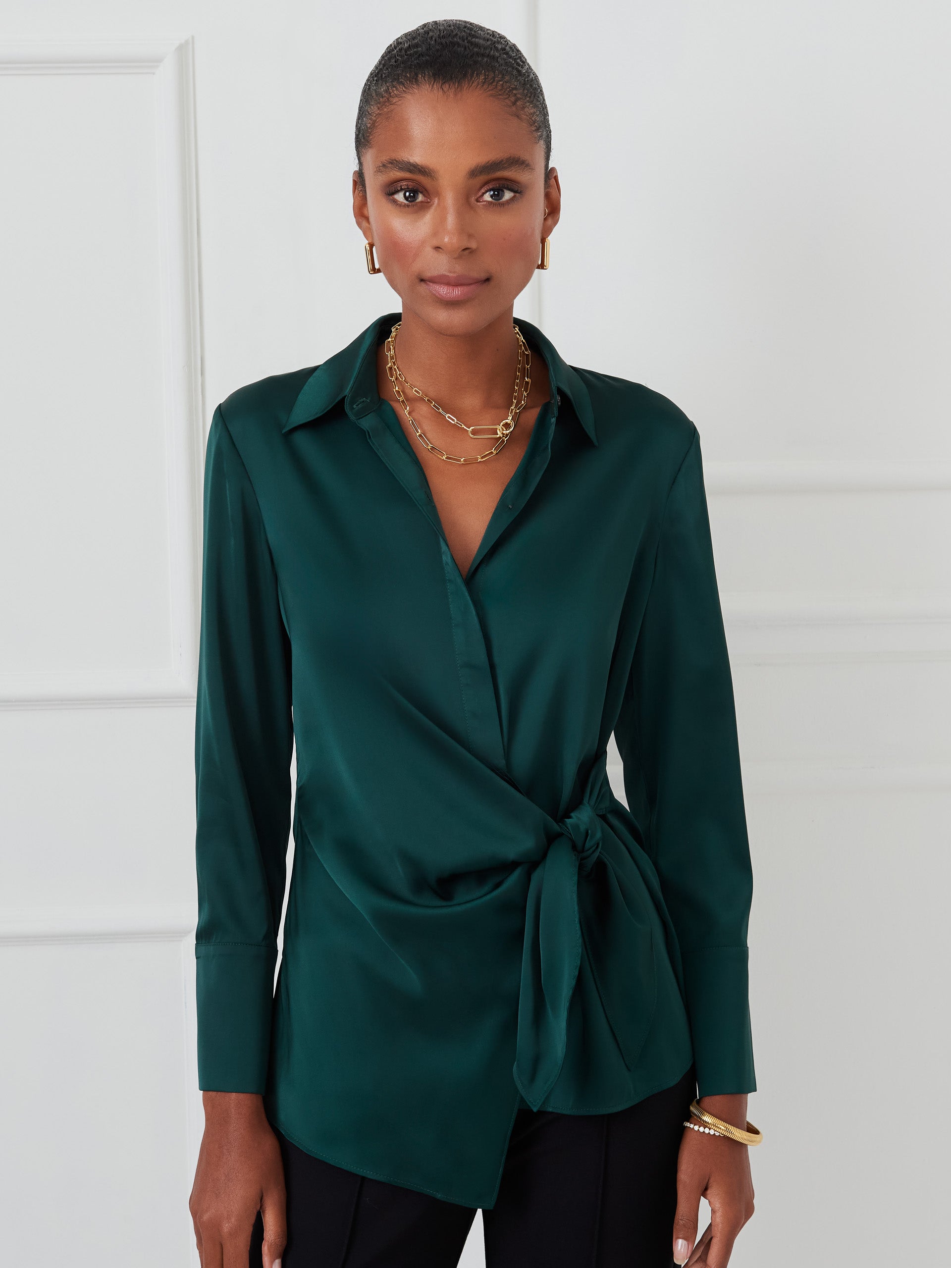 J.McLaughlin Salma top in emerald green made with silk.