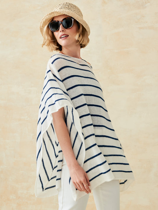 J.McLaughlin Samrithi poncho in off white/dark navy made with cashmere.