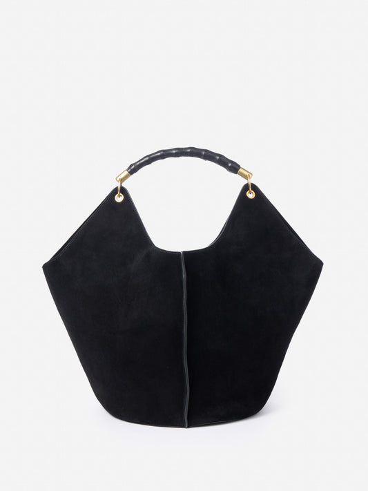 J.McLaughlin Sanne top handle handbag in black made with suede.