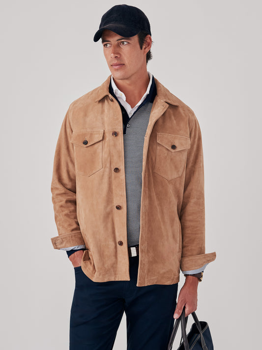 J.McLaughlin Fieldston jacket in fawn made with suede.