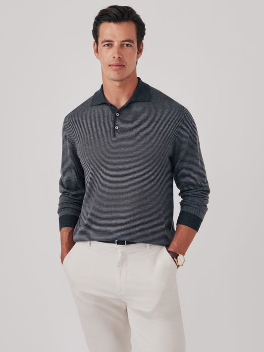J.McLaughlin Savona sweater in charcoal/light heather grey made with merino wool and silk.