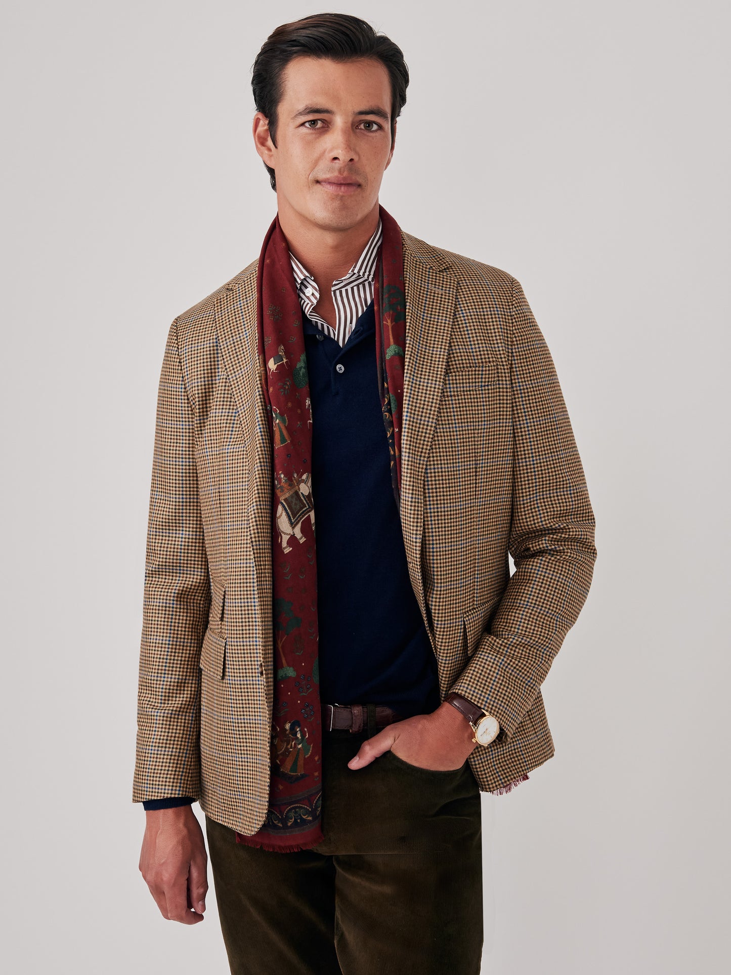 J.mcLaughlin Suffolk sport coat in cobalt/brown/green made with wool.