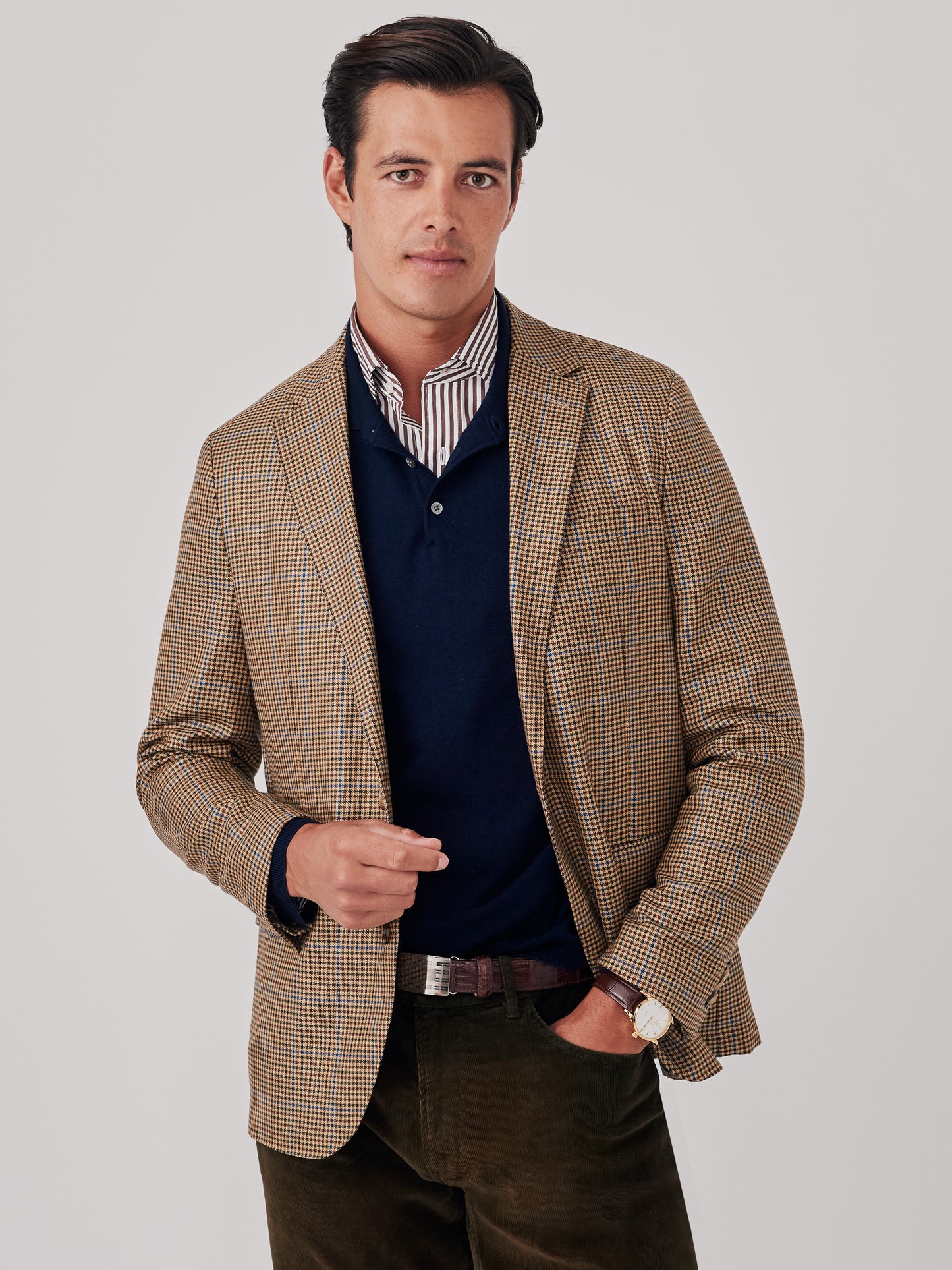 J.mcLaughlin Suffolk sport coat in cobalt/brown/green made with wool.