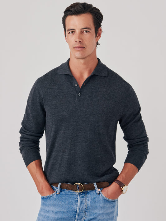 J.McLaughlin Savona sweater in heather oxford made with merino wool and silk.
