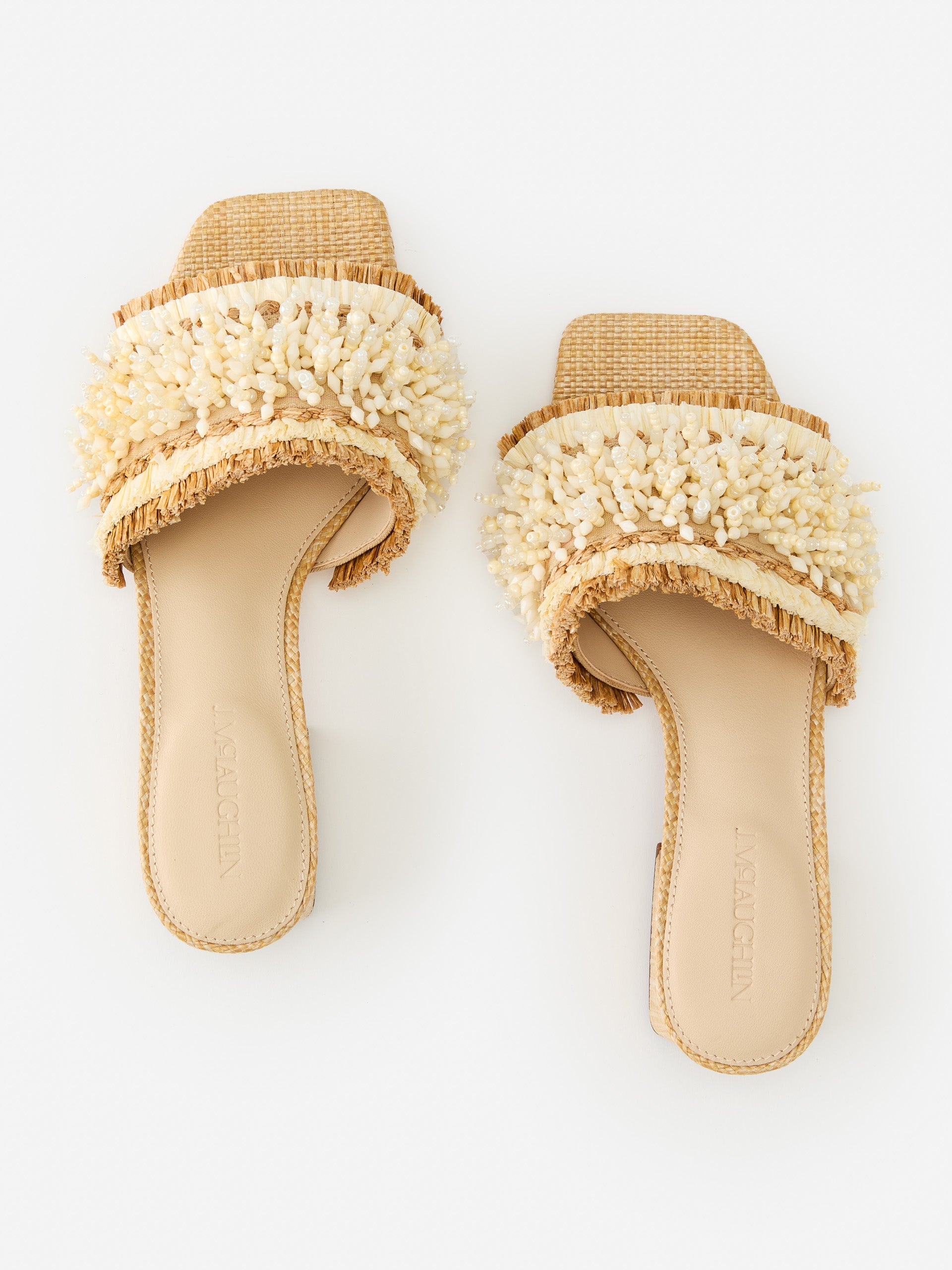 J.McLaughlin Seren heels in beachwood made with beads.