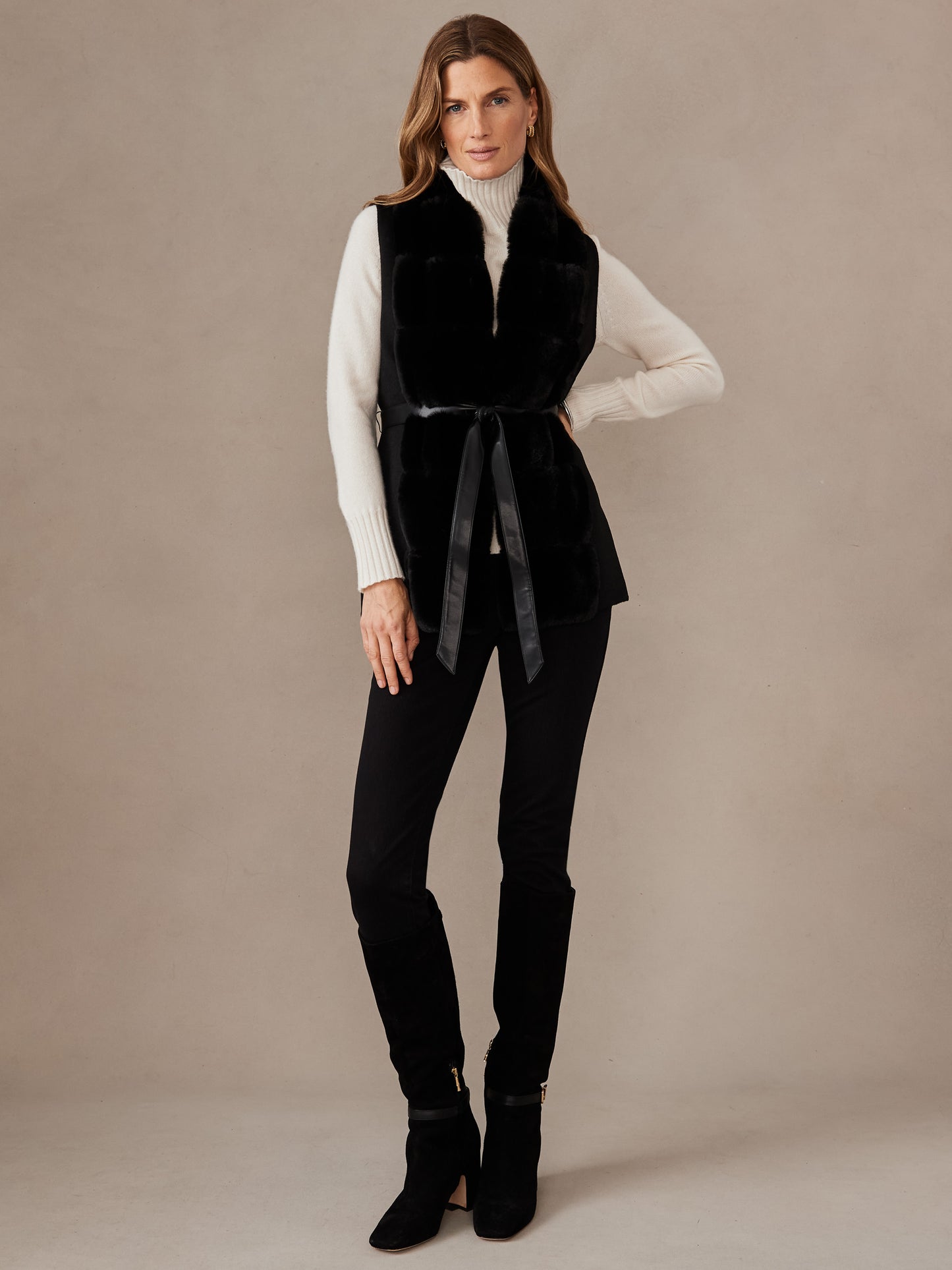 J.McLaughlin Sersha vest in black made with faux fur. 
