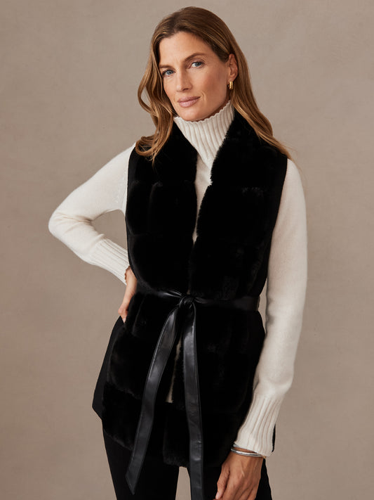 J.McLaughlin Sersha vest in black made with faux fur. 