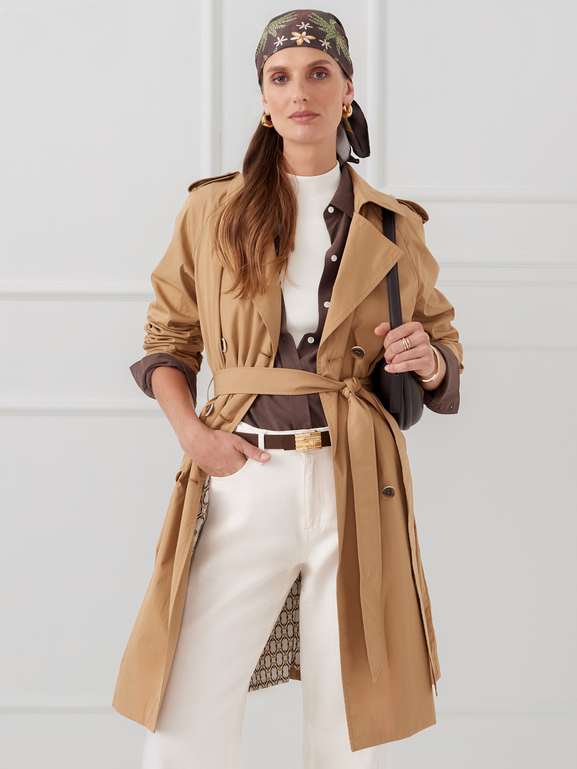 J.McLaughlin Sierra trench coat in khaki made with cotton/nylon.