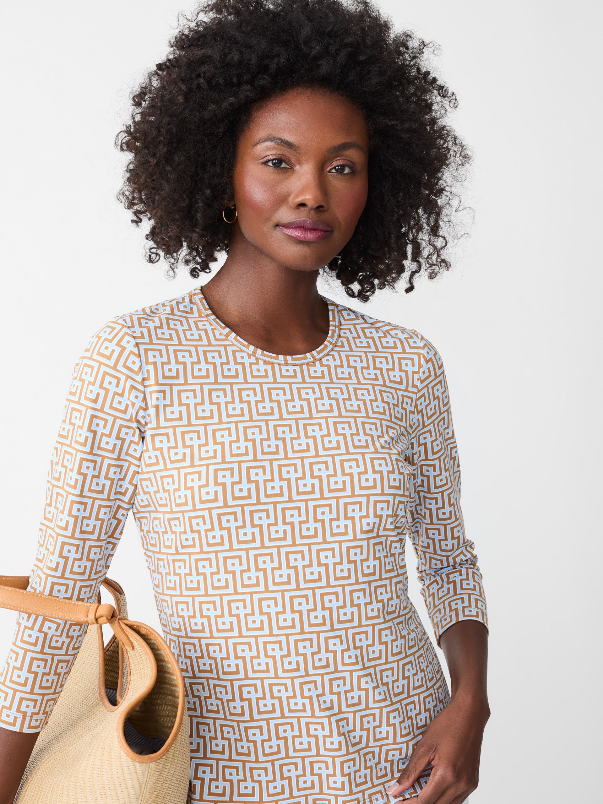 J.McLaughlin Signature tee in brown/blue made with Catalina cloth.