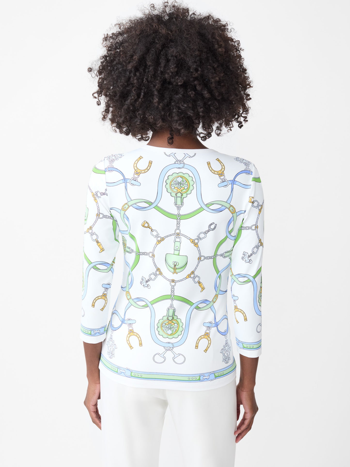 J.McLaughlin Signature tee in white/blue/green made with Catalina cloth.