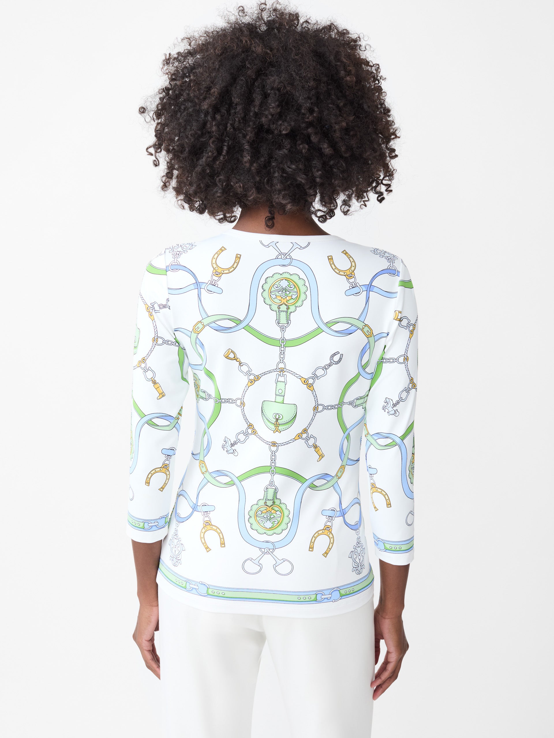 J.McLaughlin Signature tee in white/blue/green made with Catalina cloth.