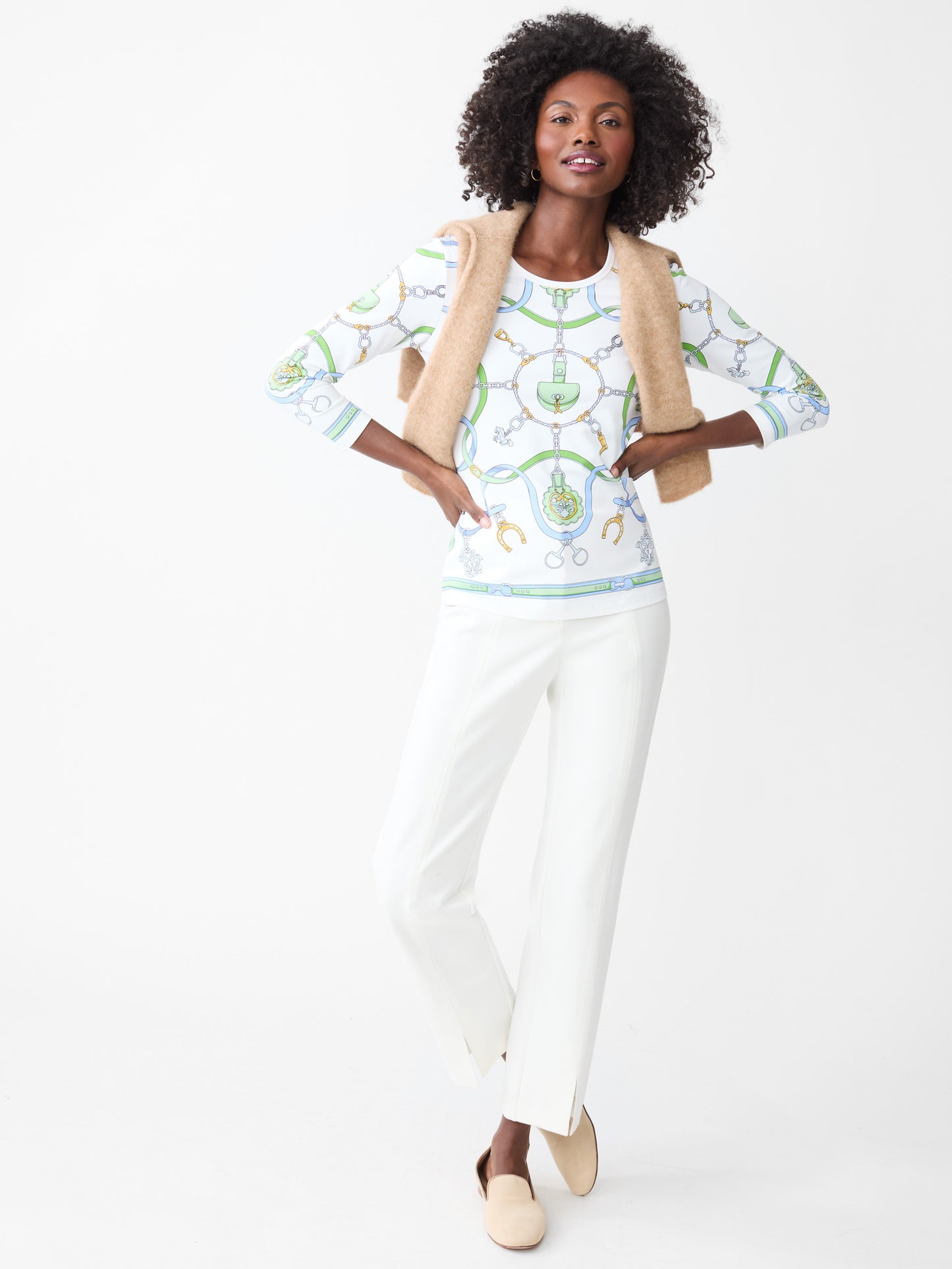 J.McLaughlin Signature tee in white/blue/green made with Catalina cloth.