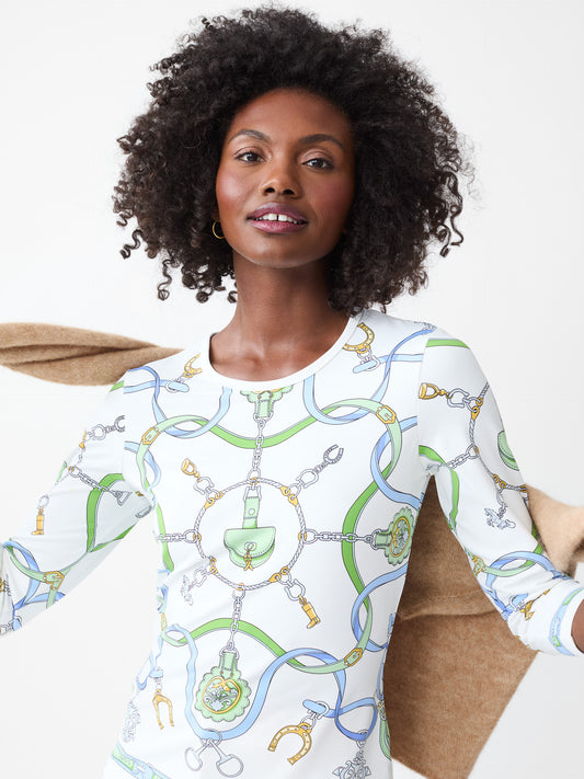 J.McLaughlin Signature tee in white/blue/green made with Catalina cloth.