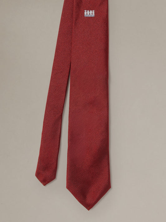 J.McLaughlin Silk Tie in Four Wise Monkeys in deep red silk with a subtle monkey motif and pointed ends for timeless polished style