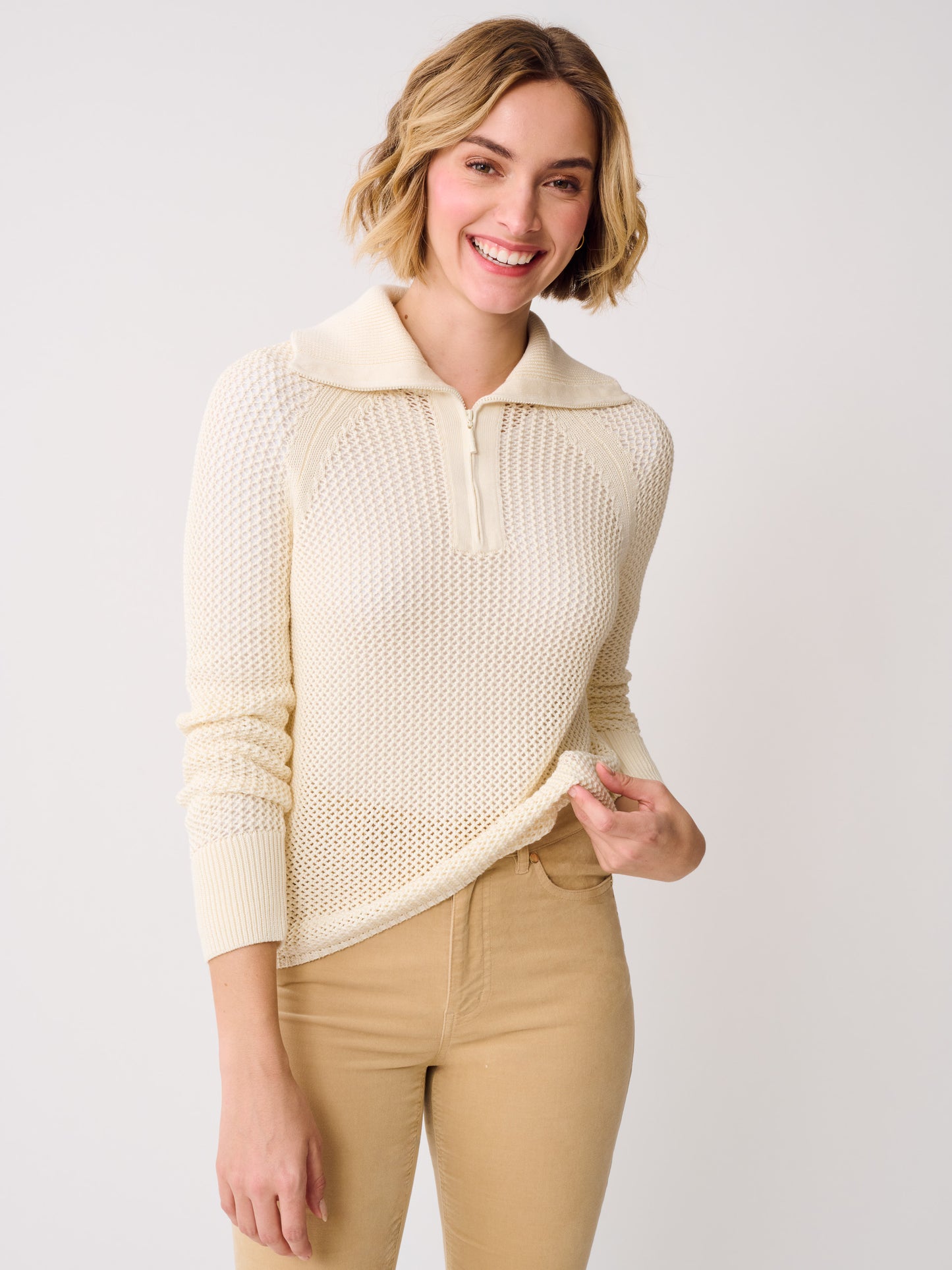 J.McLaughlin Siri sweater in egret white made with cotton. 