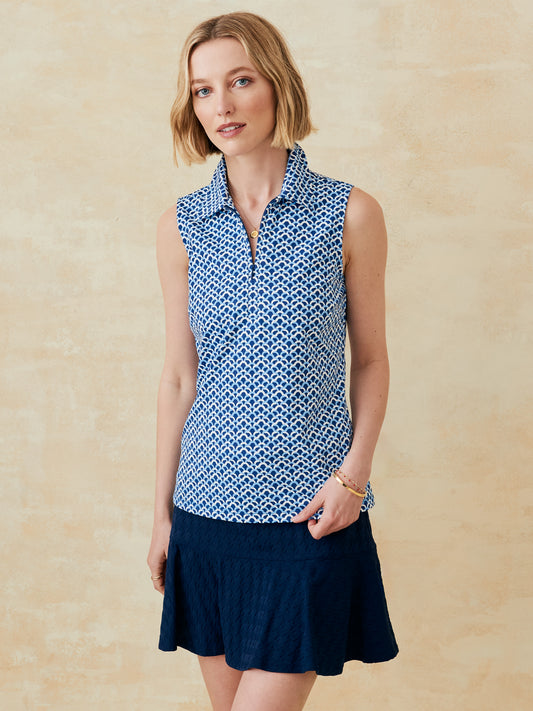 J.McLaughlin Skylar top in navy/light blue made with catalina cloth. 