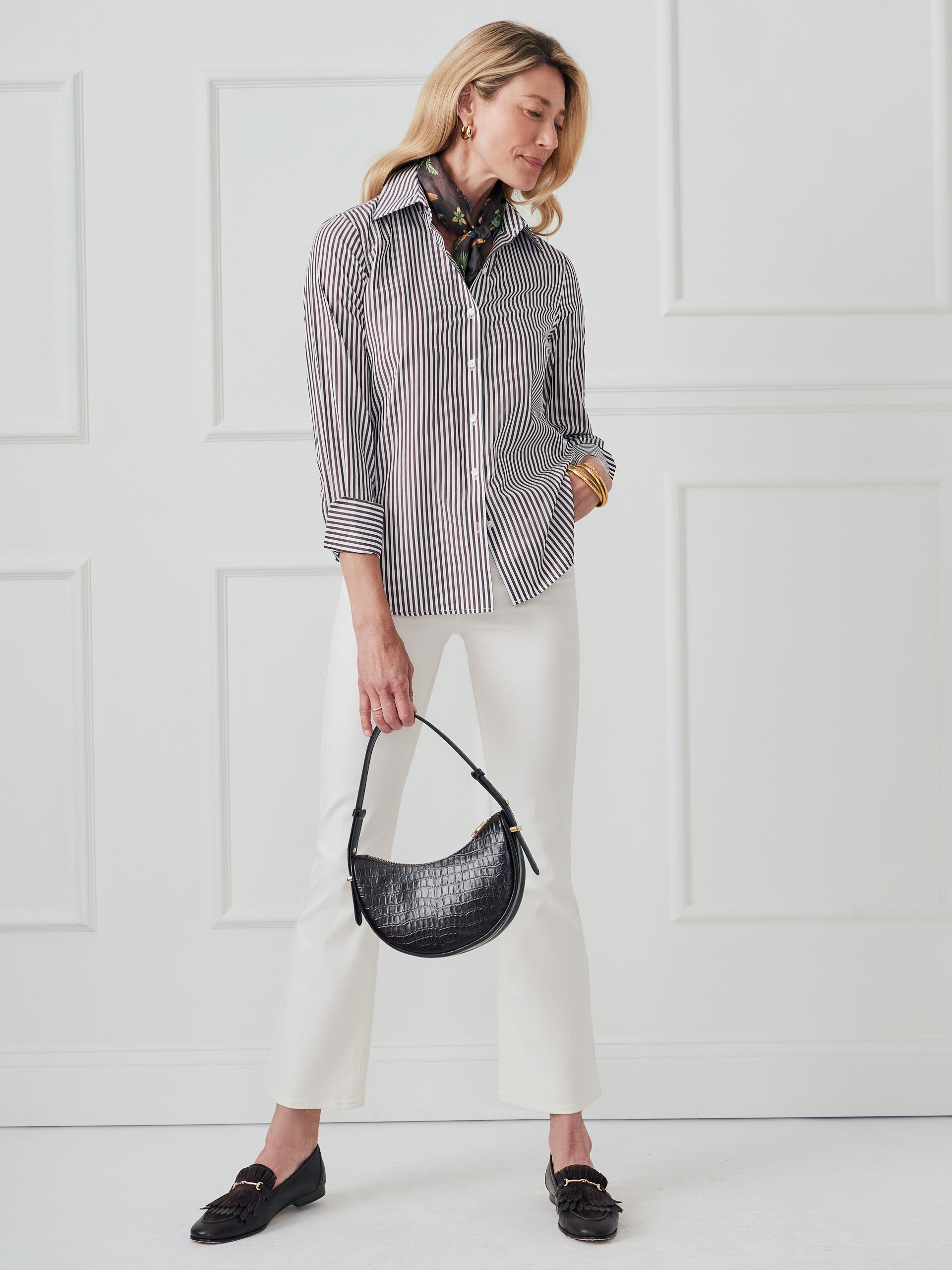 J.McLaughlin Sloane shirt in white/brown made with cotton.