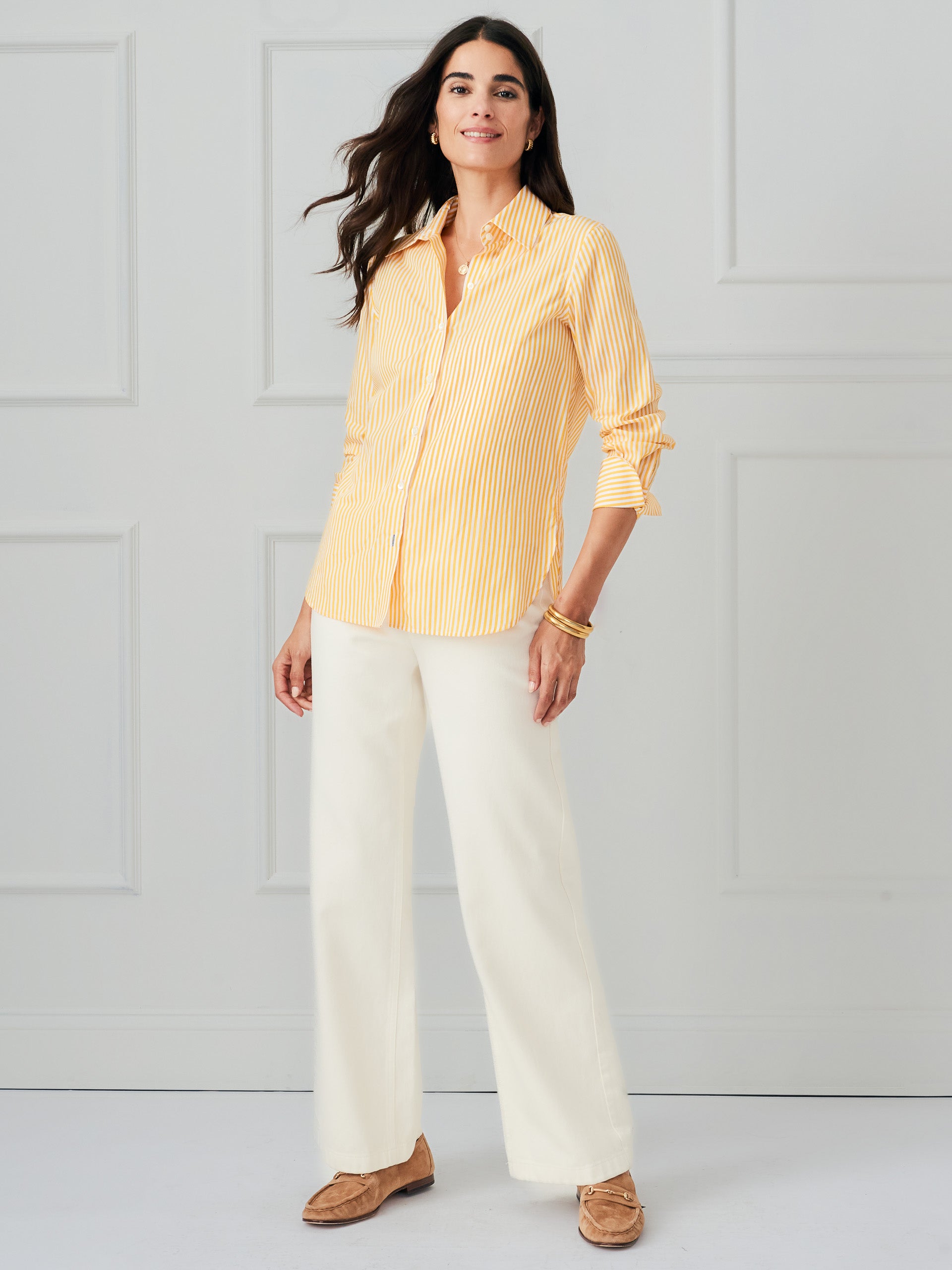 J.McLaughlin Sloane shirt in white/yellow made with cotton.
