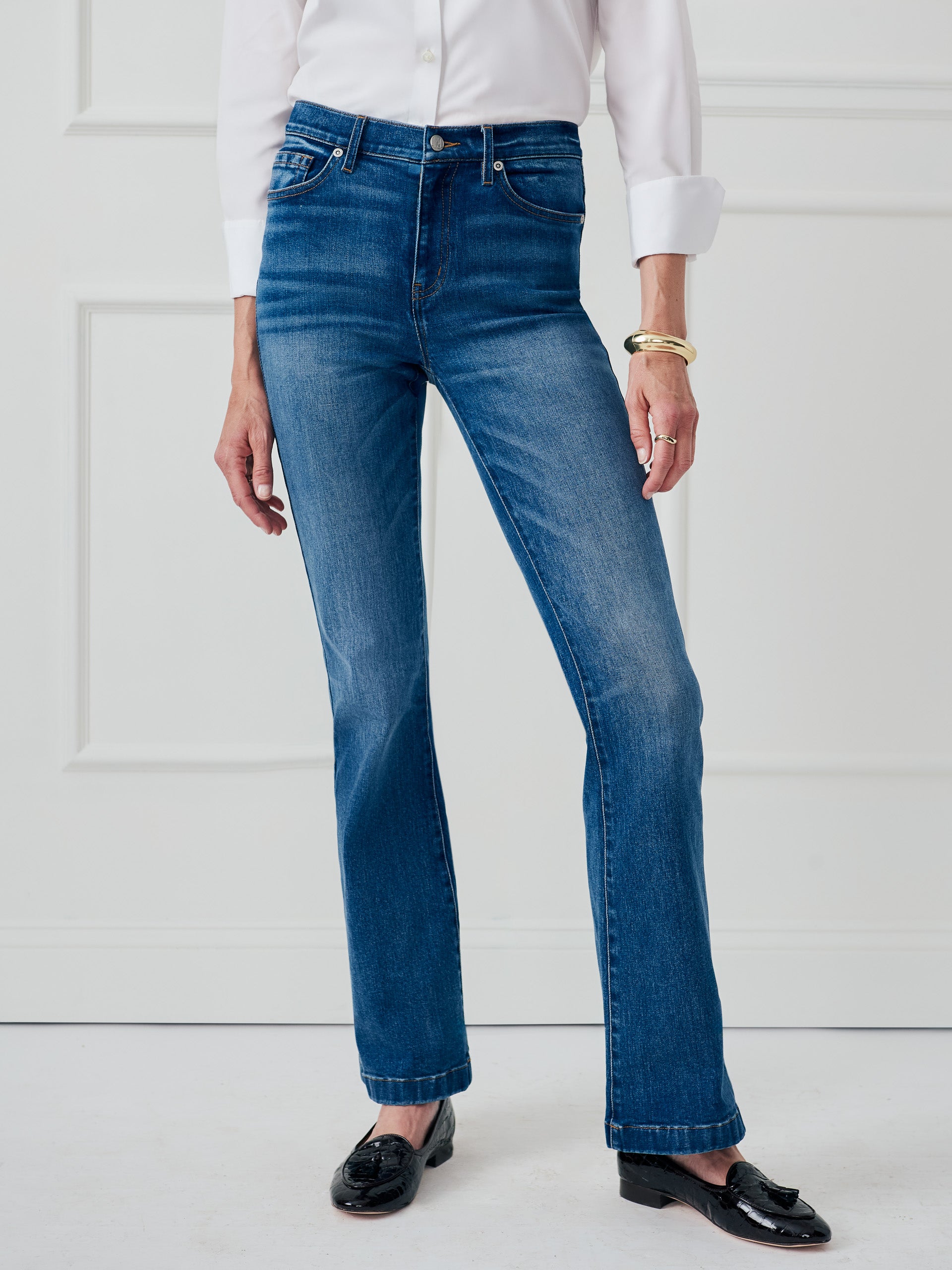 J.McLaughlin Domino jeans in medium denim blue made with cotton. 