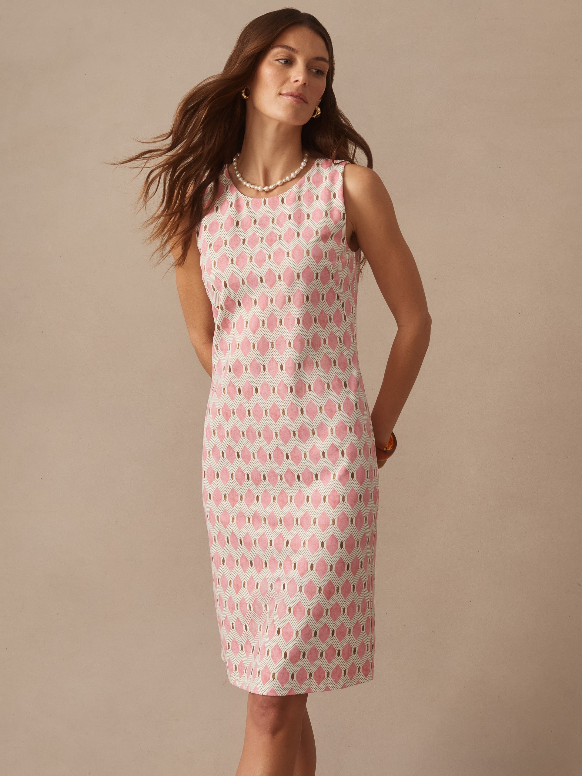 J.McLaughlin Sophia dress in pink/tan made with catalina cloth. 