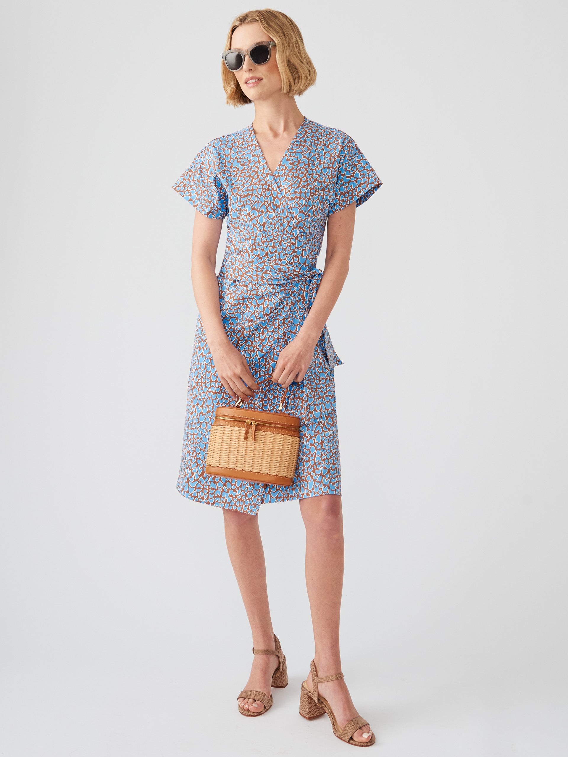 J.McLaughlin Soraya dress in cocoa brown/sky blue made with Catalina cloth.