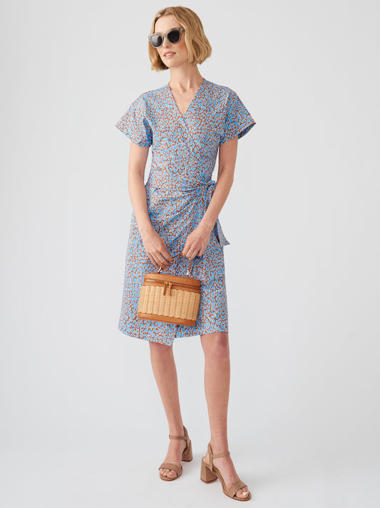 J.McLaughlin Soraya dress in cocoa brown/sky blue made with Catalina cloth.