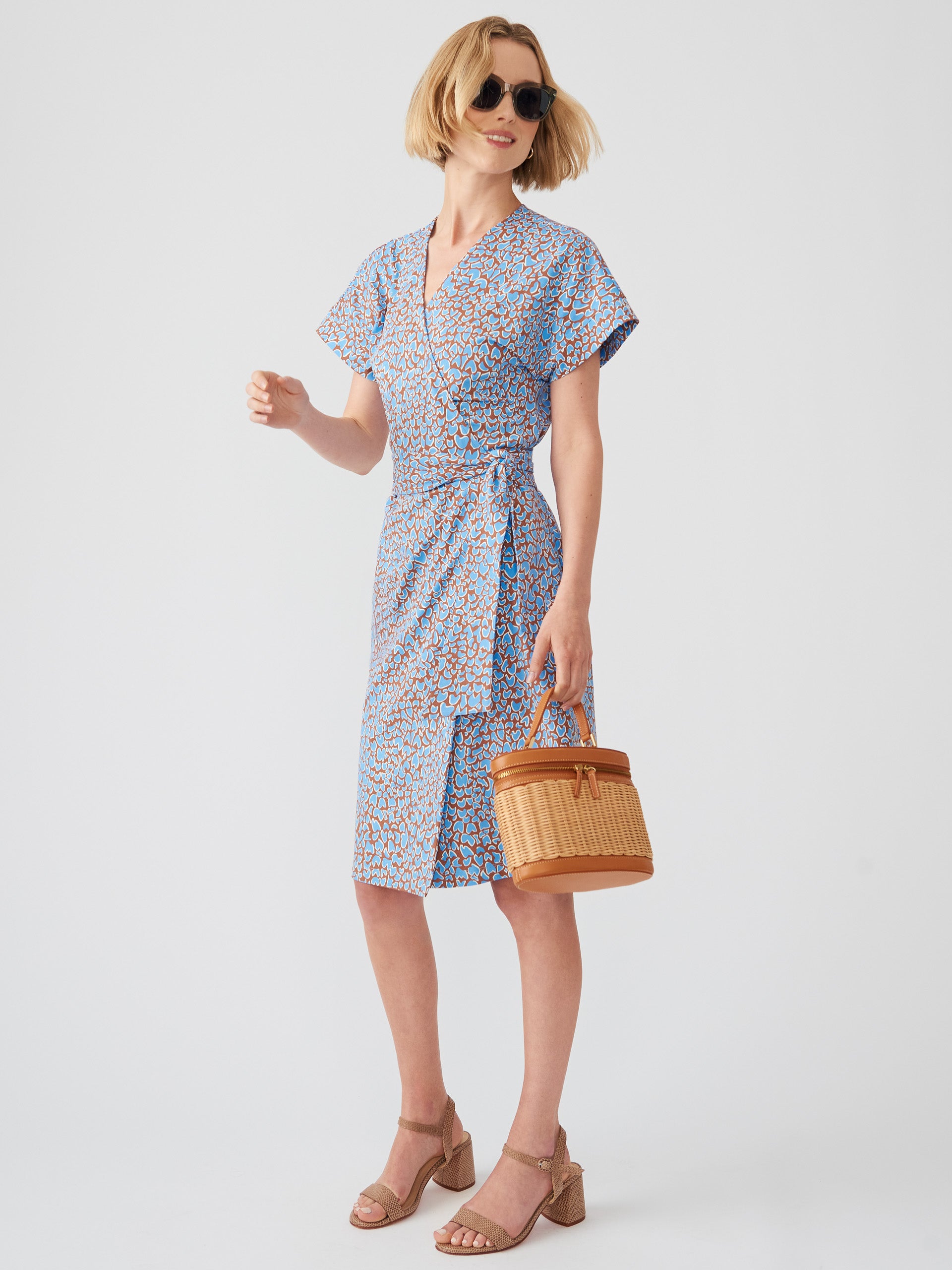 J.McLaughlin Soraya dress in cocoa brown/sky blue made with Catalina cloth.
