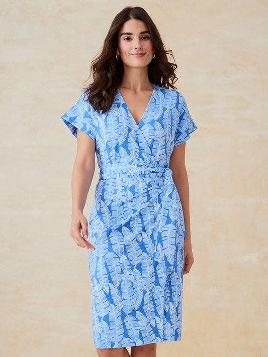 J.McLaughlin Soraya dress in blue/off white made with catalina cloth. 