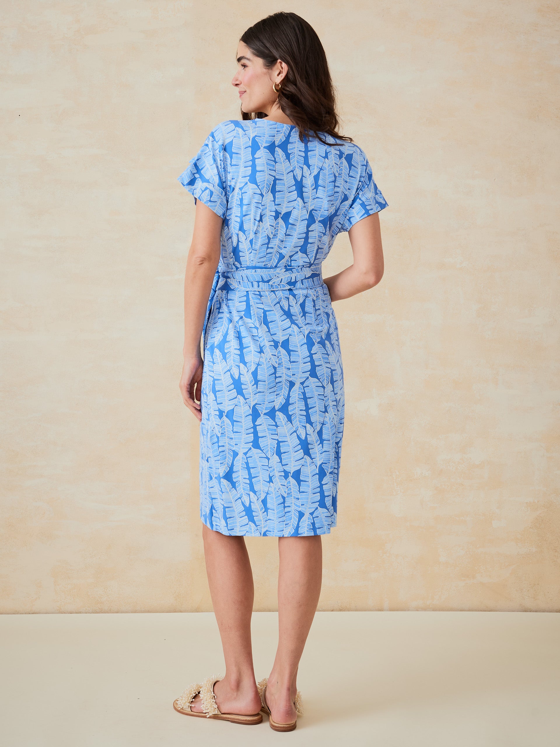 J.McLaughlin Soraya dress in blue/off white made with catalina cloth. 