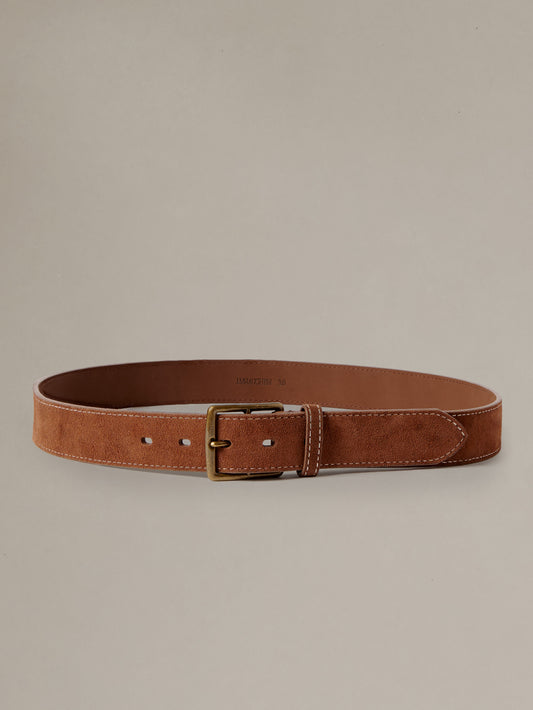Suede Belt in brown suede with a brass buckle by J.McLaughlin