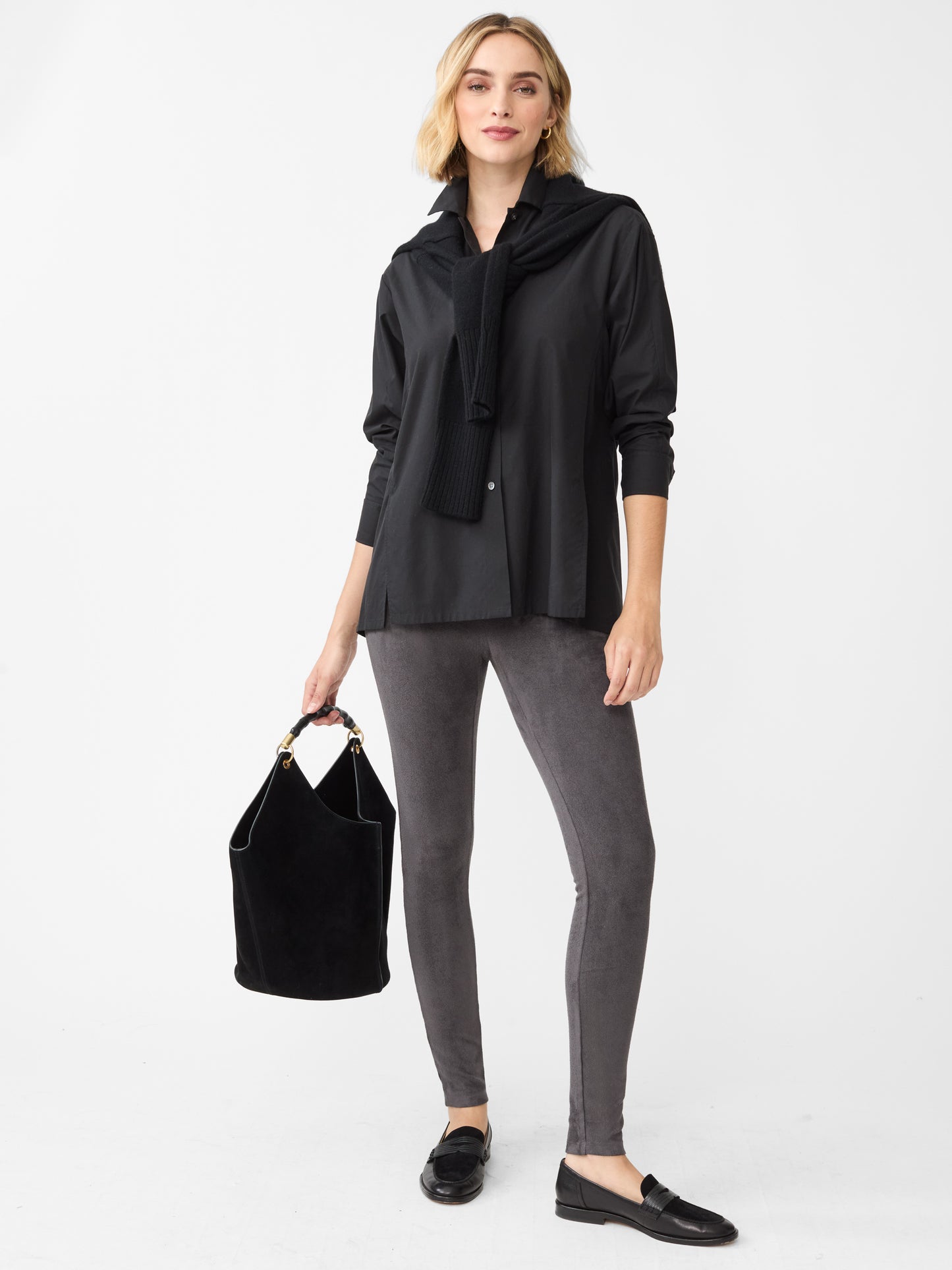 J.McLaughlin Suri leggings in dark charcoal made with faux suede.