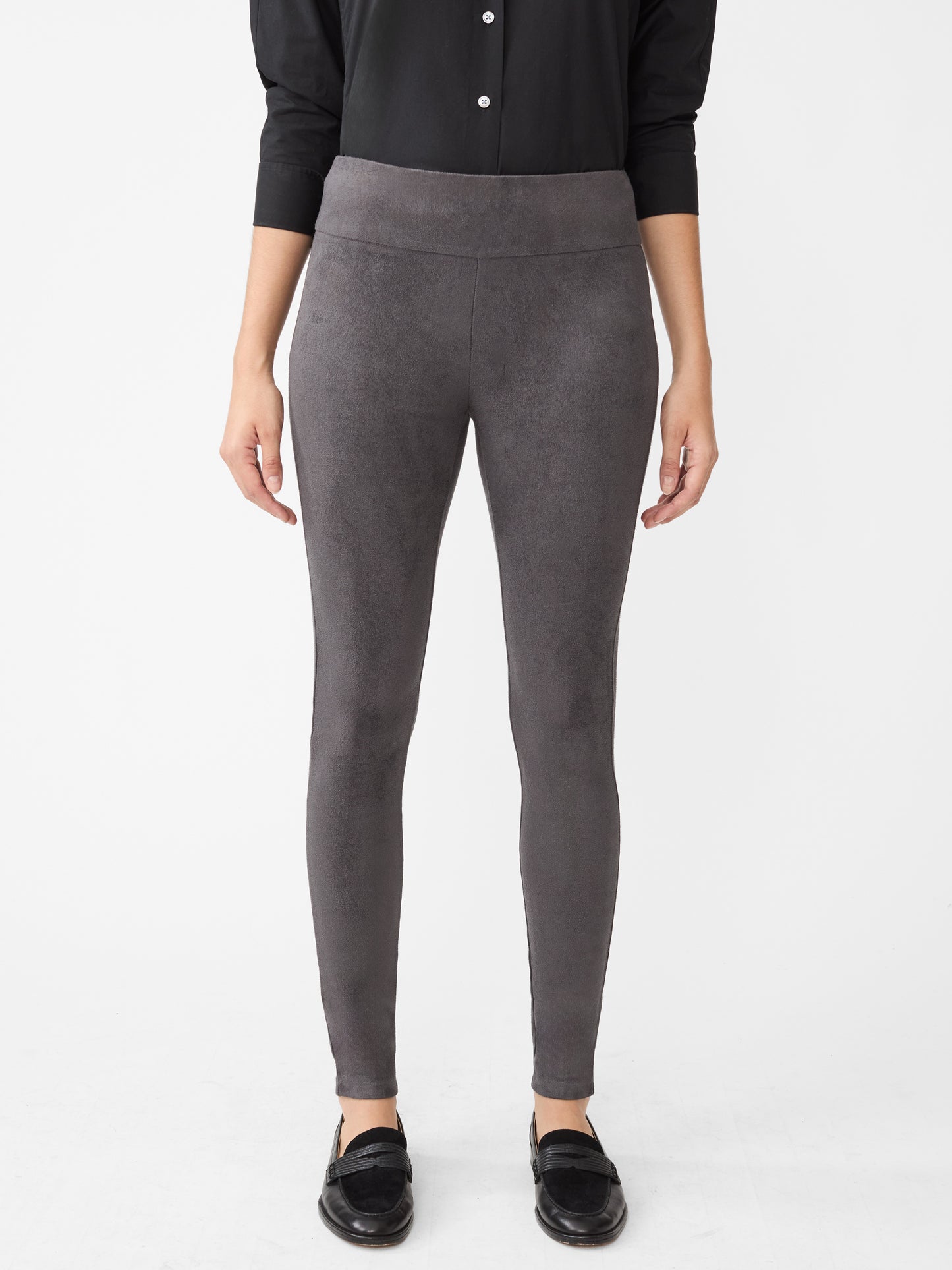 J.McLaughlin Suri leggings in dark charcoal made with faux suede.