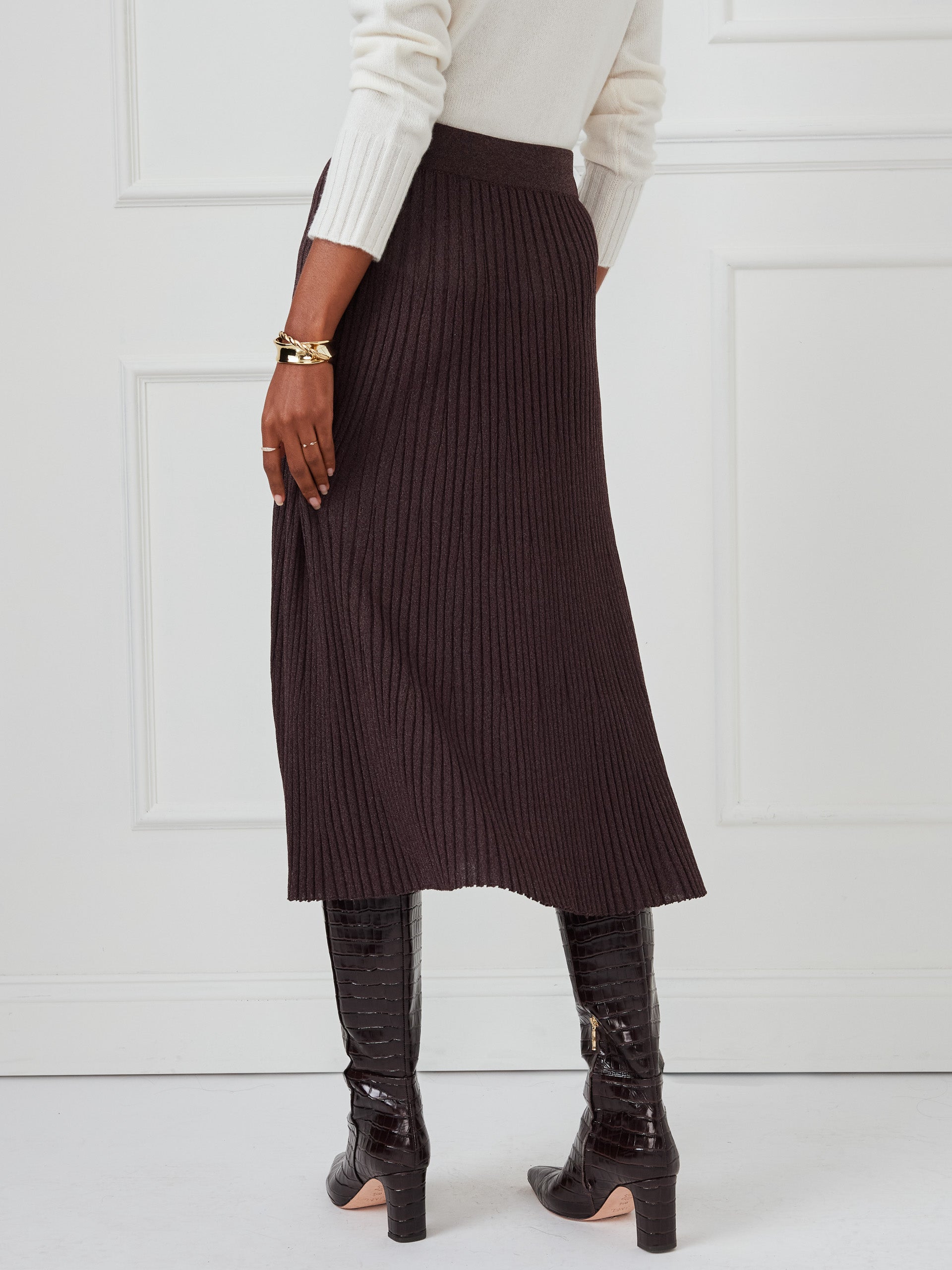 J.McLaughlin Sutton skirt in brown made with viscose/nylon.